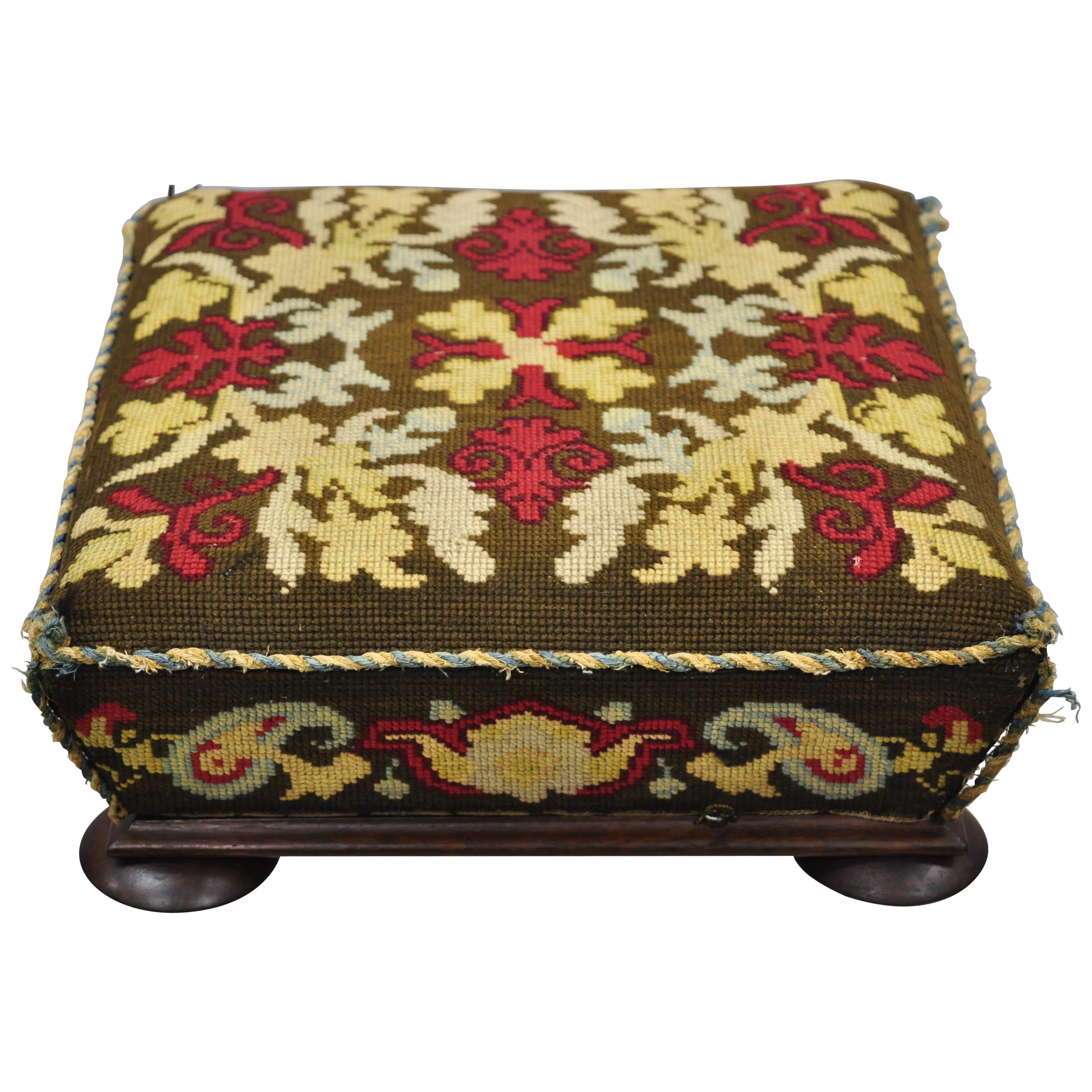 Victorian Needlepoint Footstool For Sale at 1stdibs