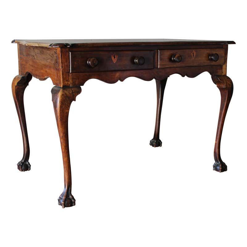 Sinuous Sligh Walnut and Tooled Leather Cabriole Leg Desk at 1stDibs
