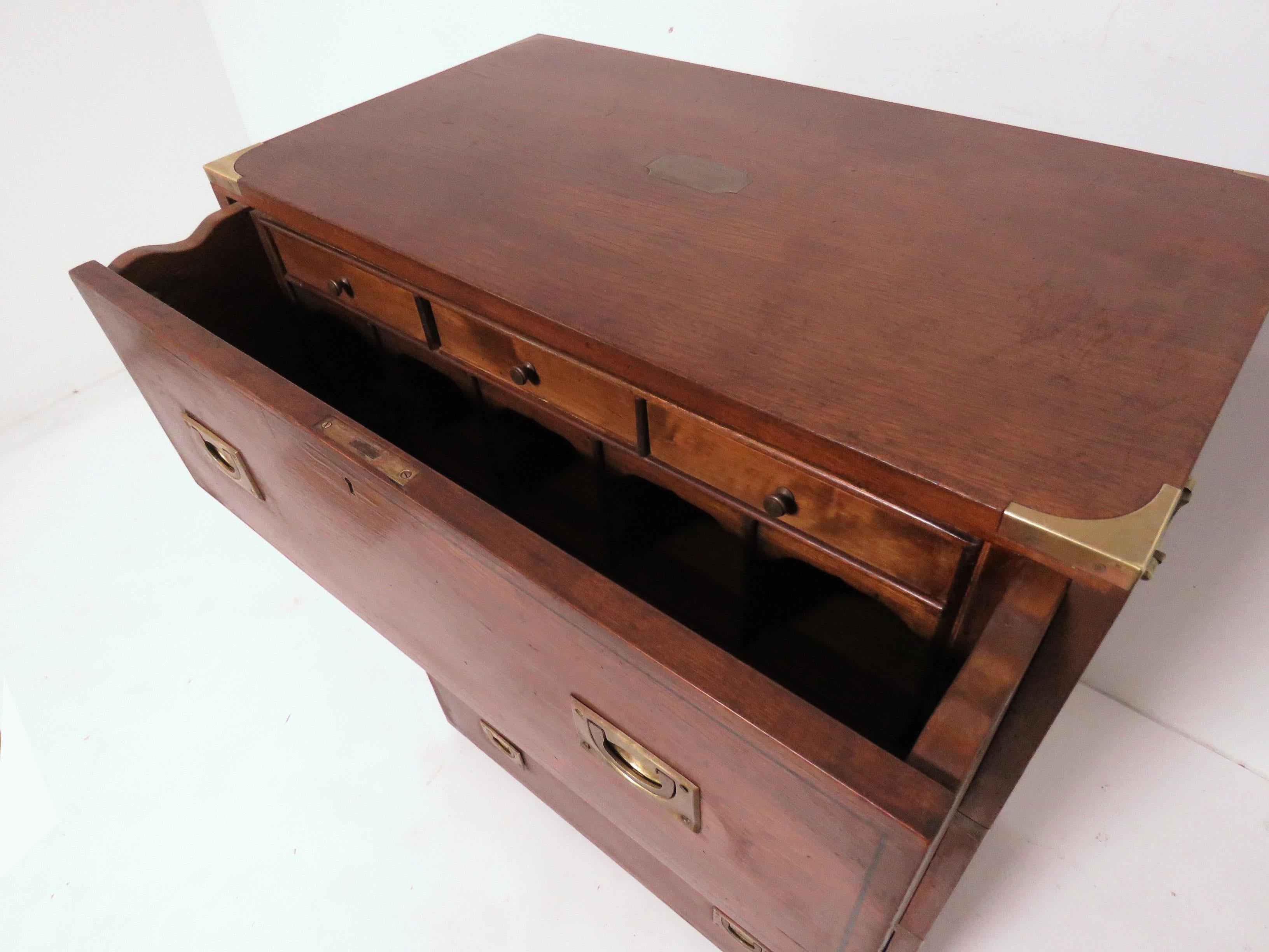 Antique Mahogany Campaign Chest with Desk Drawer, circa 1890s 2