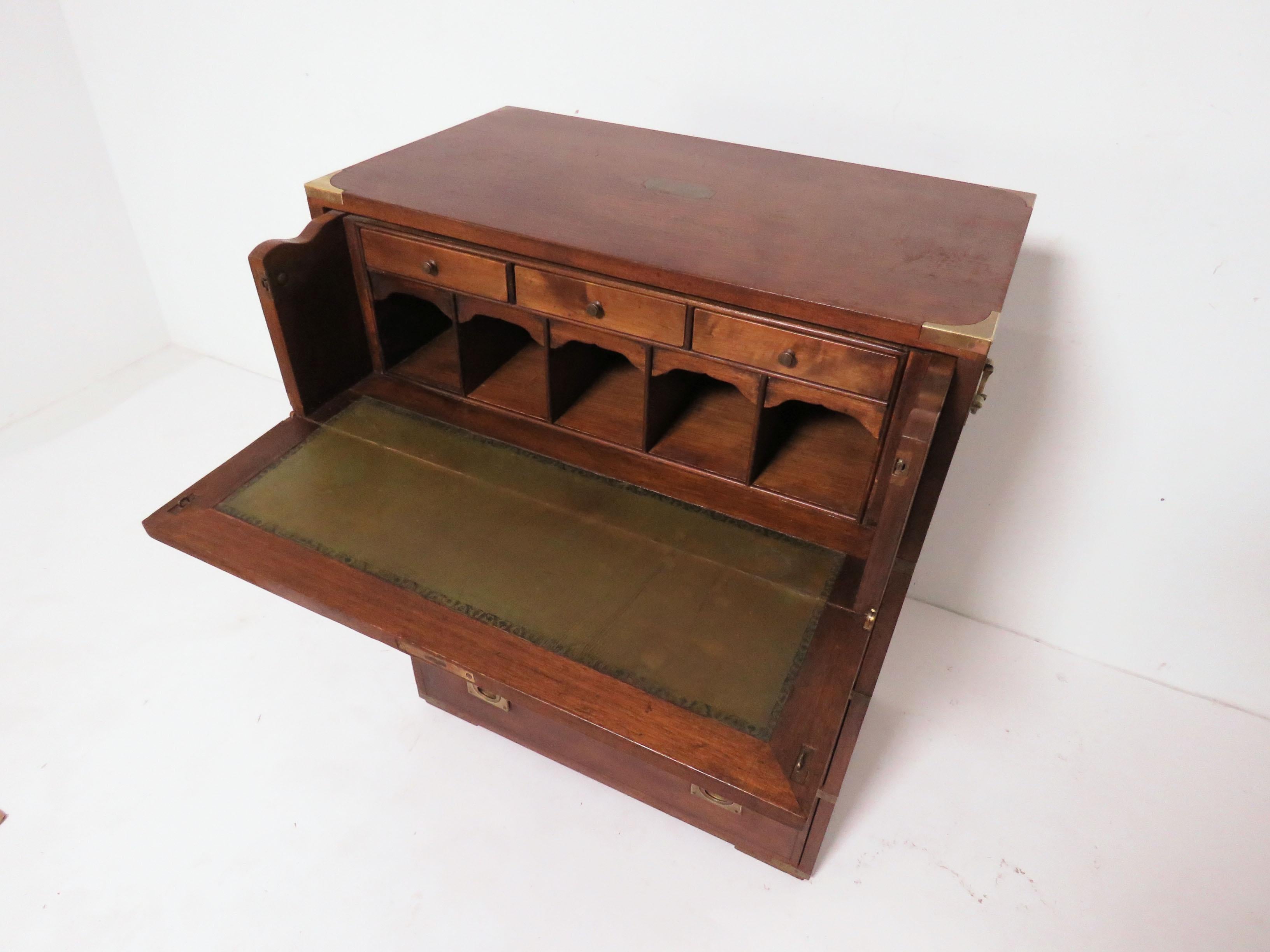 Late 19th Century Antique Mahogany Campaign Chest with Desk Drawer, circa 1890s