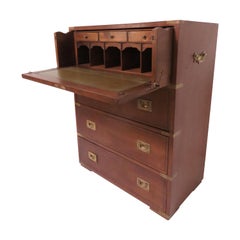 Antique Mahogany Campaign Chest with Desk Drawer, circa 1890s