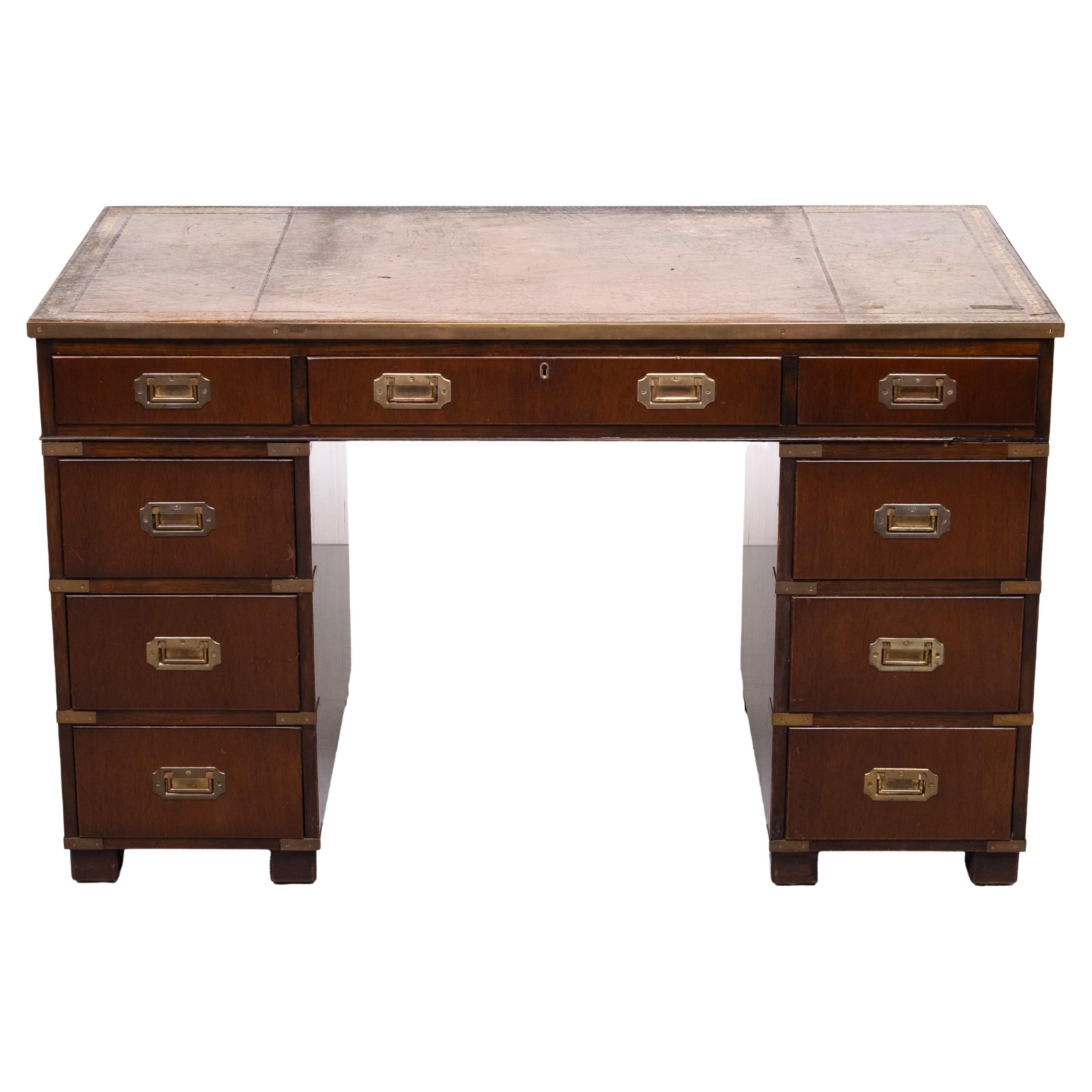 Antique Mahogany Campaign Desk by N. Norton LTD England en vente