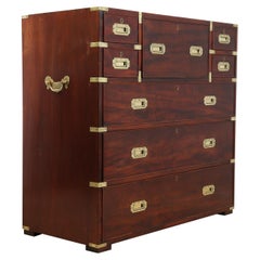 Antique Mahogany Campaign Style Secretaire Chest of Drawers, circa 1880