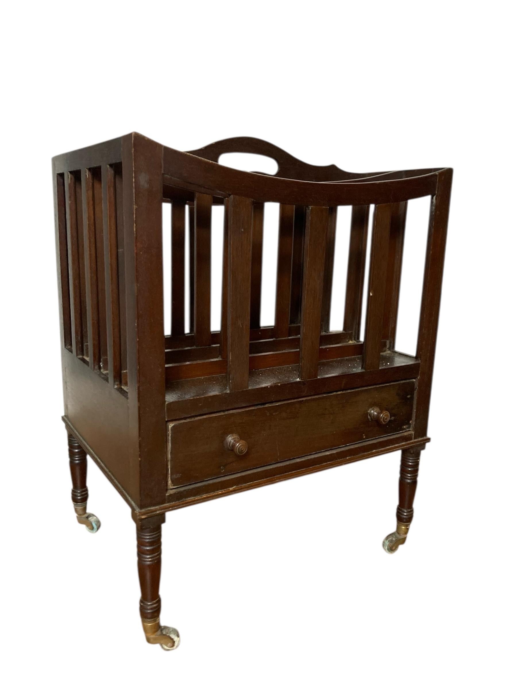 Early 20th Century Antique Mahogany Canterbury Magazine or Paper Rack single drawer For Sale
