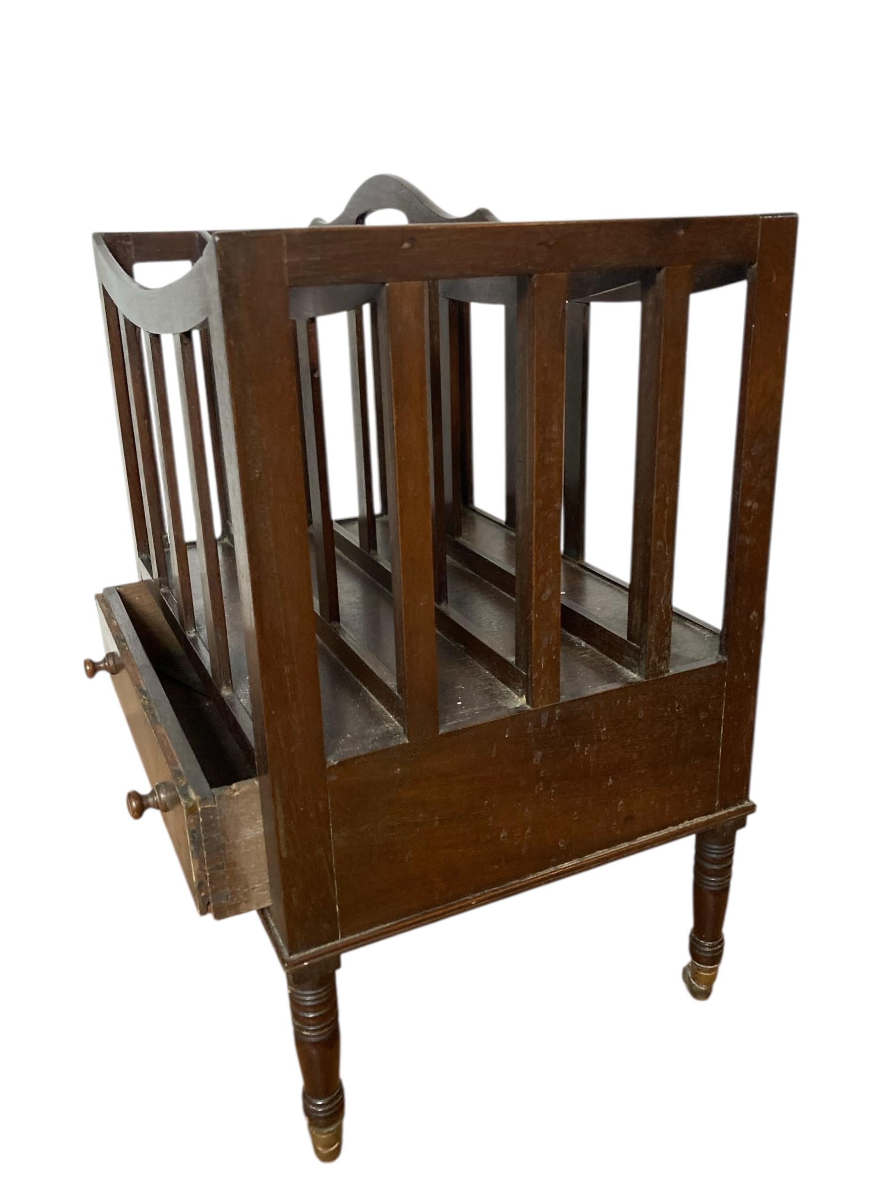 Antique Mahogany Canterbury Magazine or Paper Rack single drawer For Sale 1