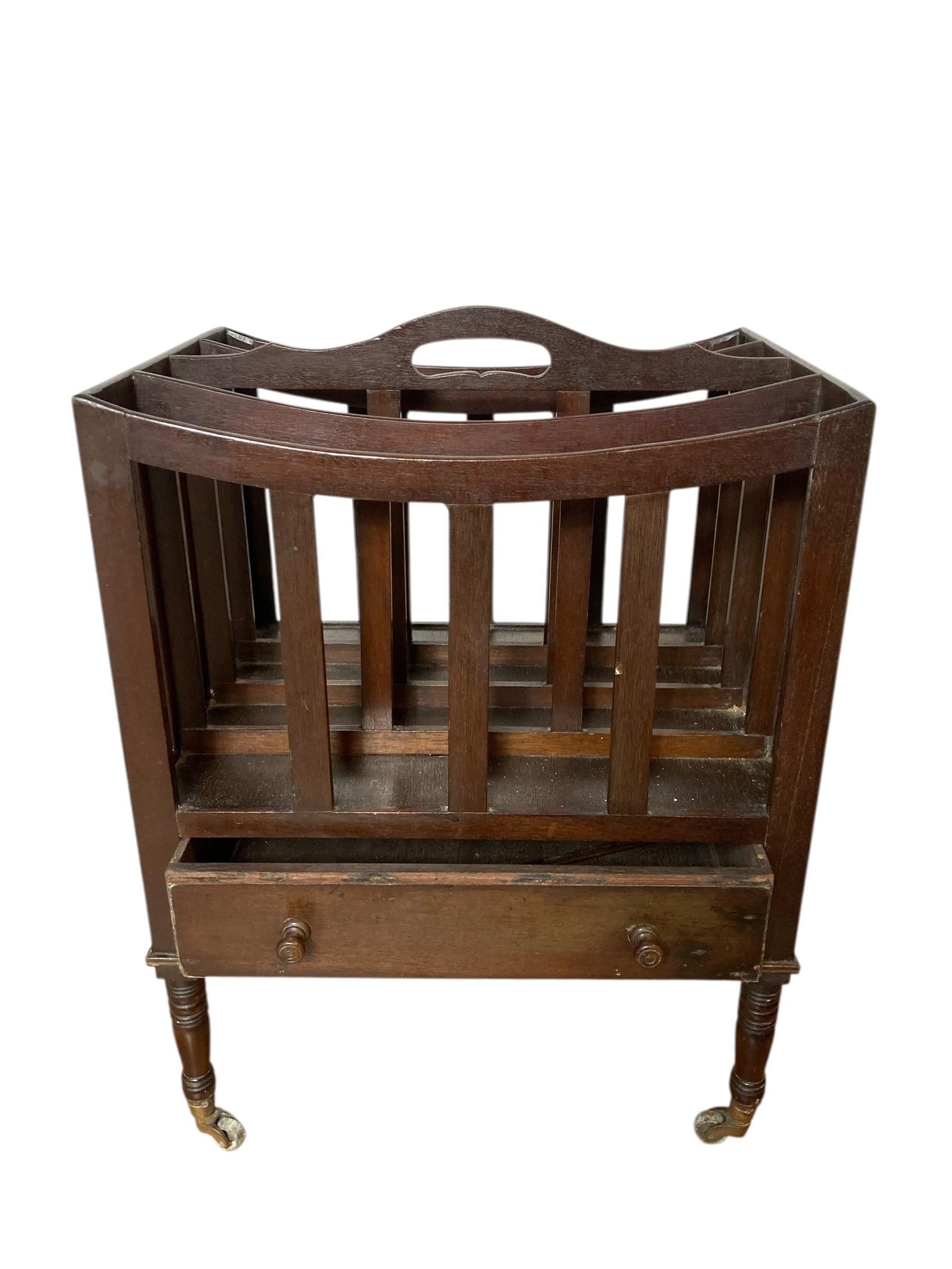 Antique Mahogany Canterbury Magazine or Paper Rack single drawer For Sale 2
