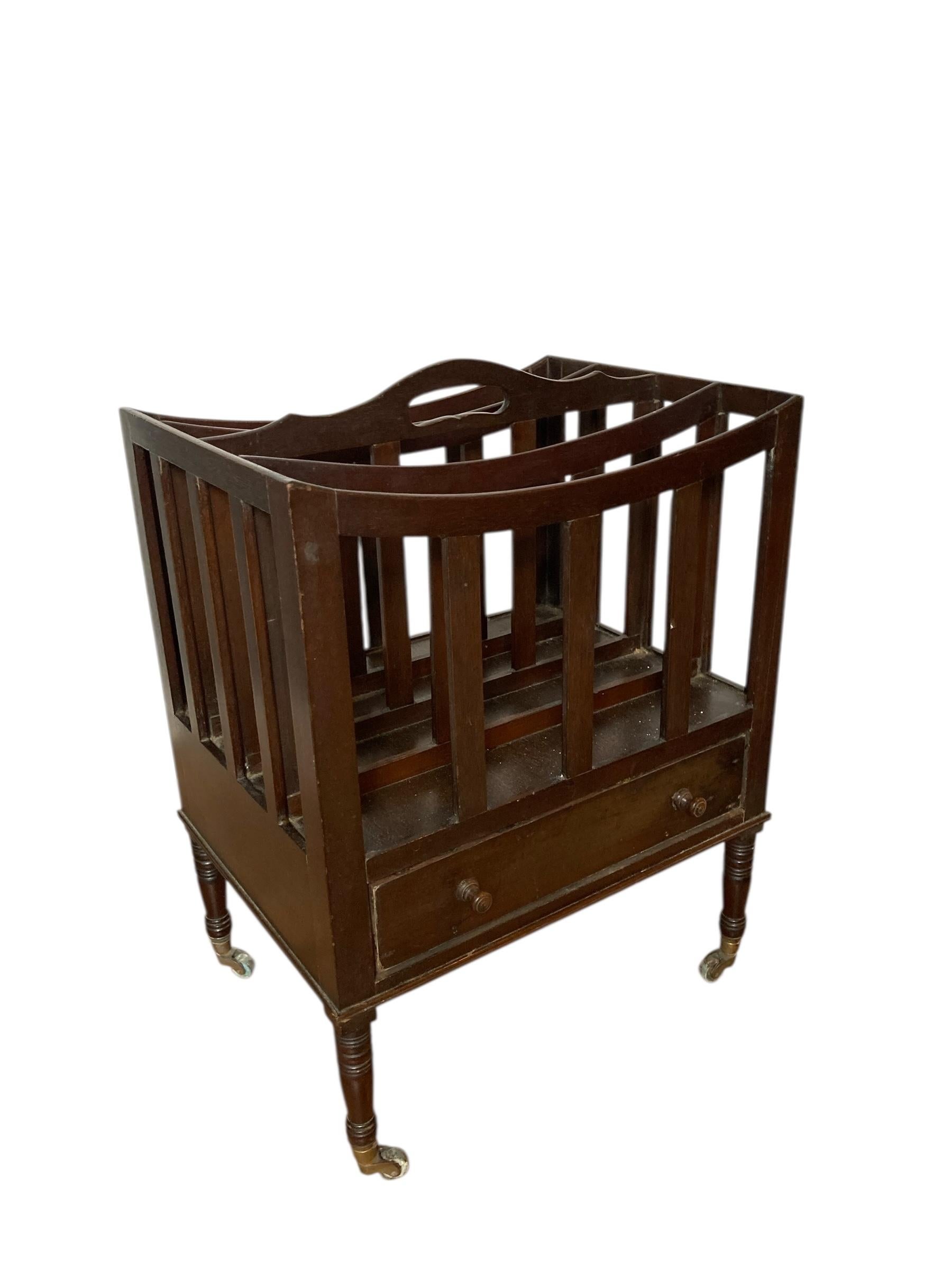 Antique Mahogany Canterbury Magazine or Paper Rack single drawer For Sale 3