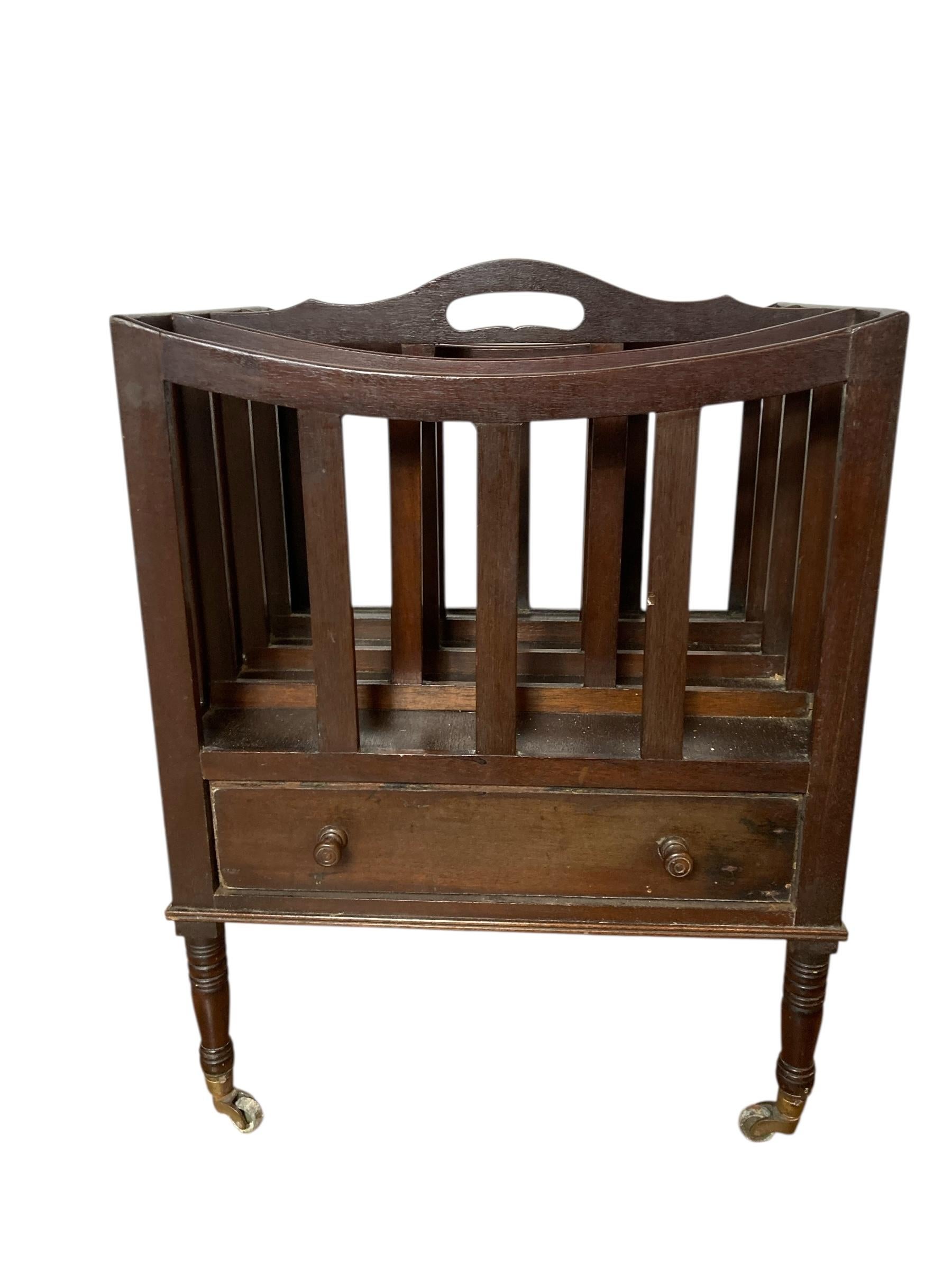 Antique Mahogany Canterbury Magazine or Paper Rack single drawer For Sale 4
