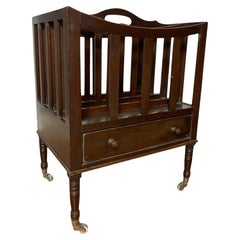 Antique Mahogany Canterbury Magazine or Paper Rack single drawer