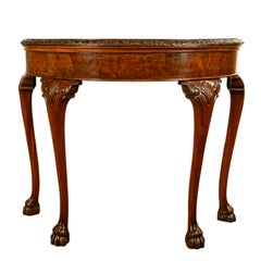 Antico tavolo da gioco in mogano intagliato Chippendale Demi-Lune Queen Anne 1900