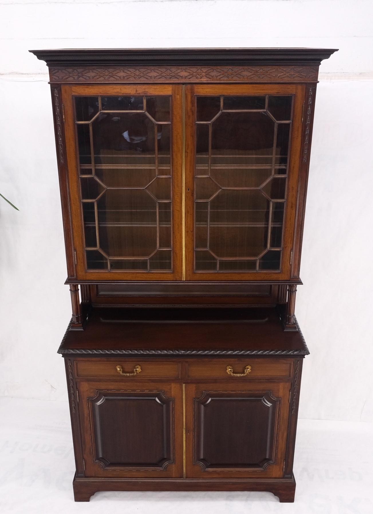 Antique Mahogany Carved Rope Edge Two Part Cupboard Cabinet Server Vitrine MINT For Sale 7