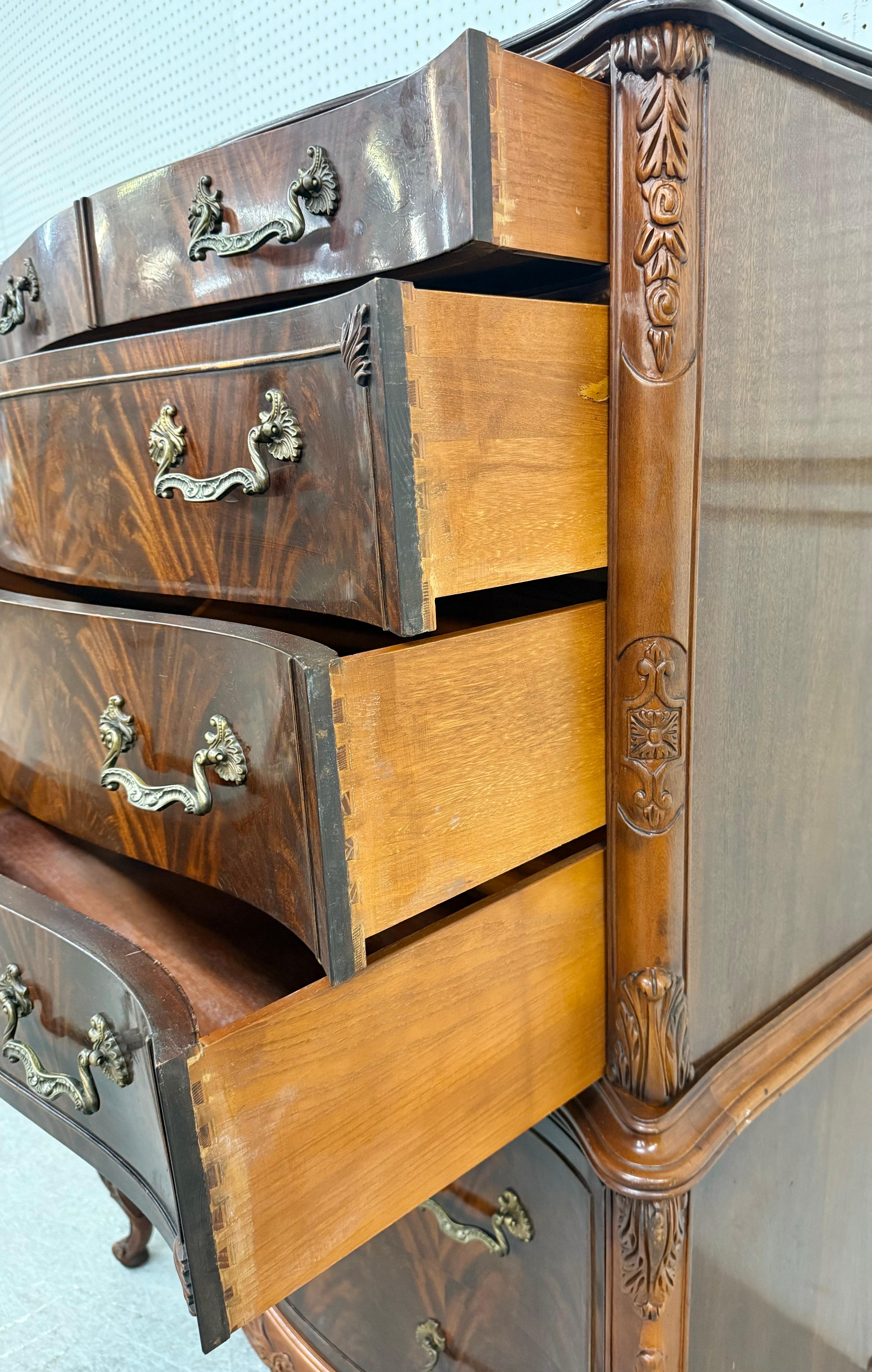 Antique Mahogany Carved Swan High Chest 1