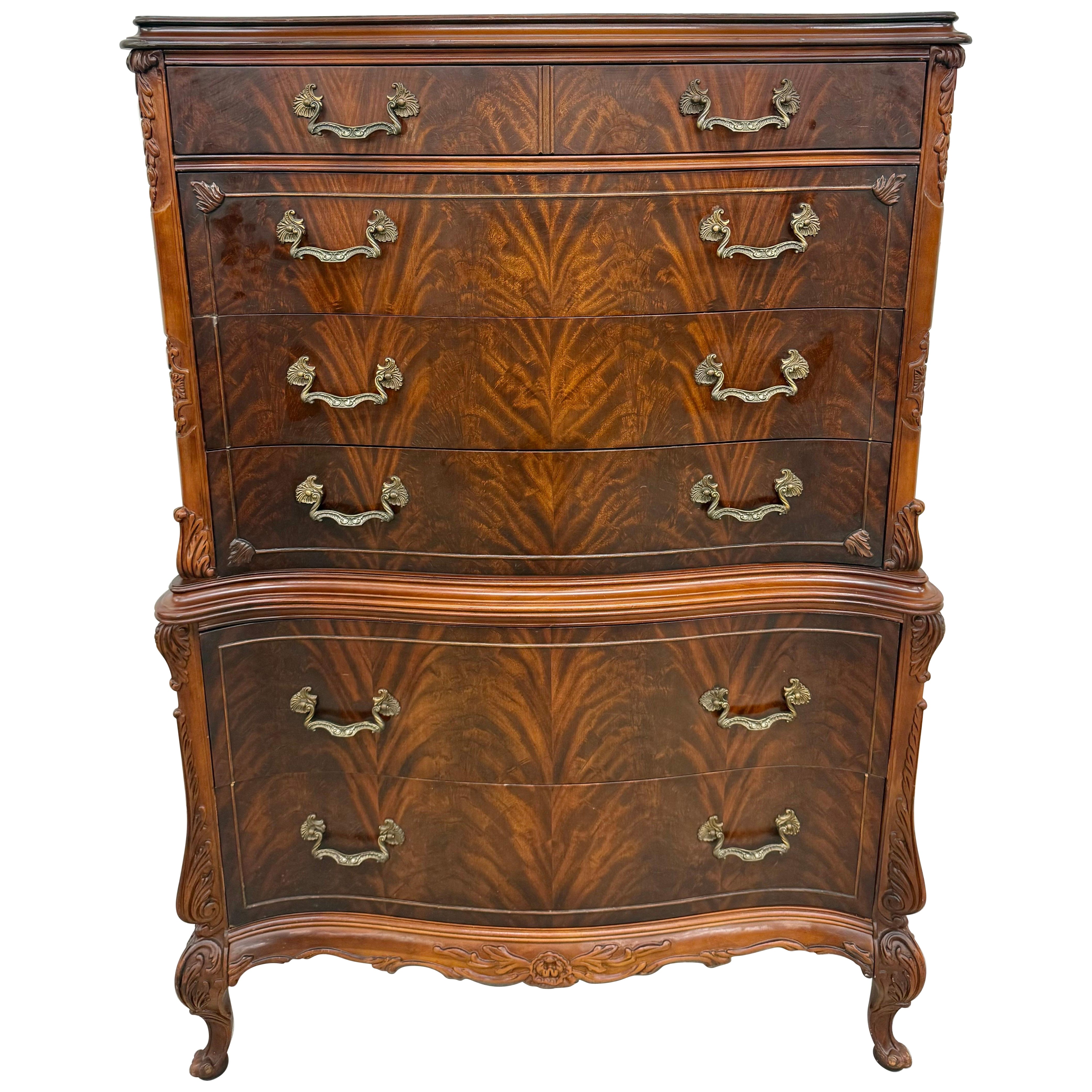 Antique Mahogany Carved Swan High Chest
