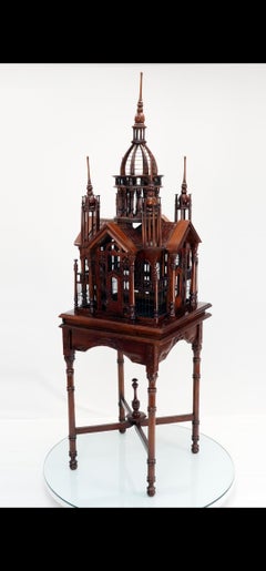 Antique Mahogany Cathedral Birdcage, Petite