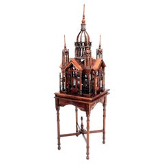 Antique Mahogany Cathedral Birdcage, Petite