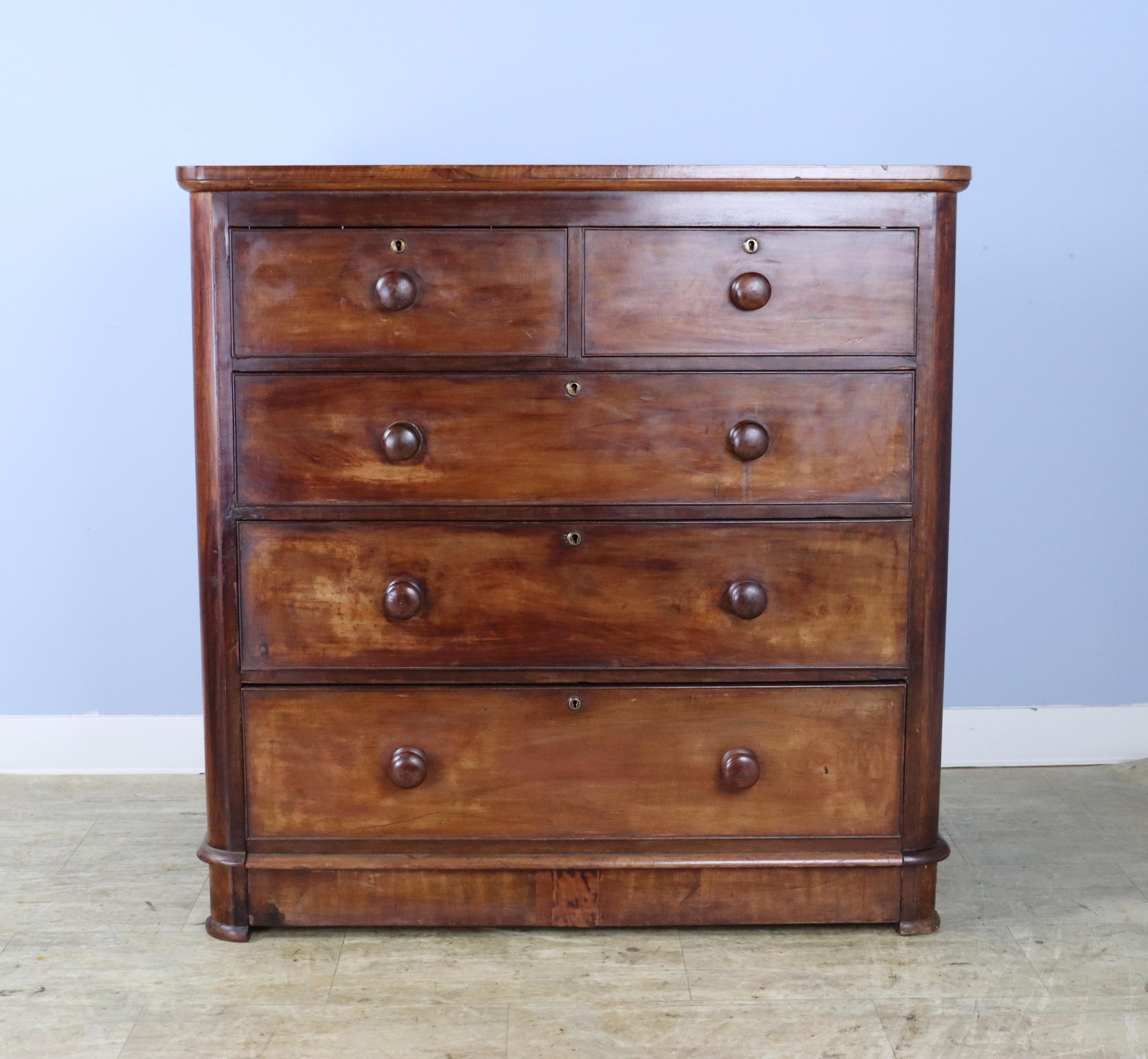 English Antique Mahogany Chest of Drawers, Two Over Three Construction For Sale