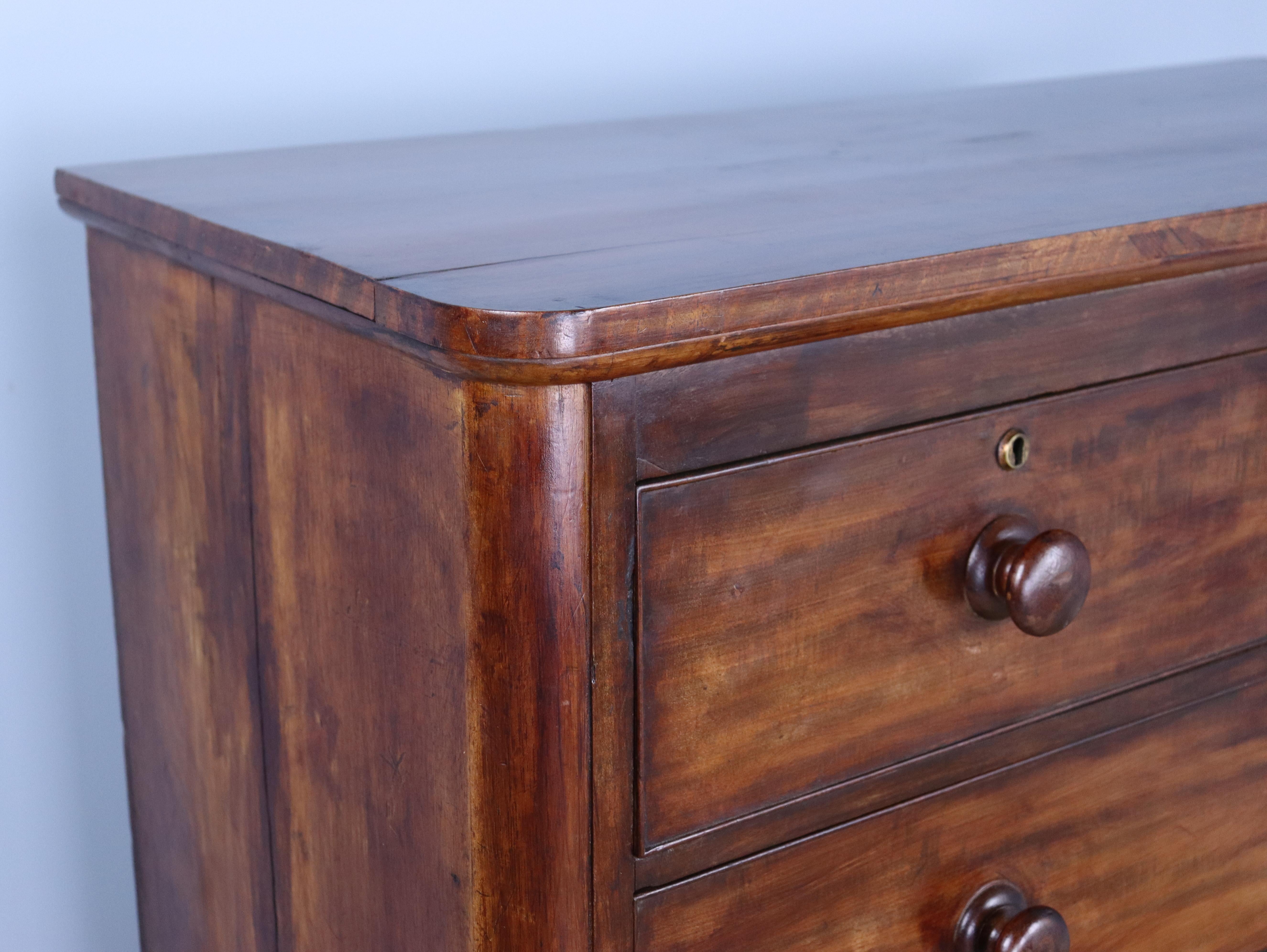 19th Century Antique Mahogany Chest of Drawers, Two Over Three Construction For Sale