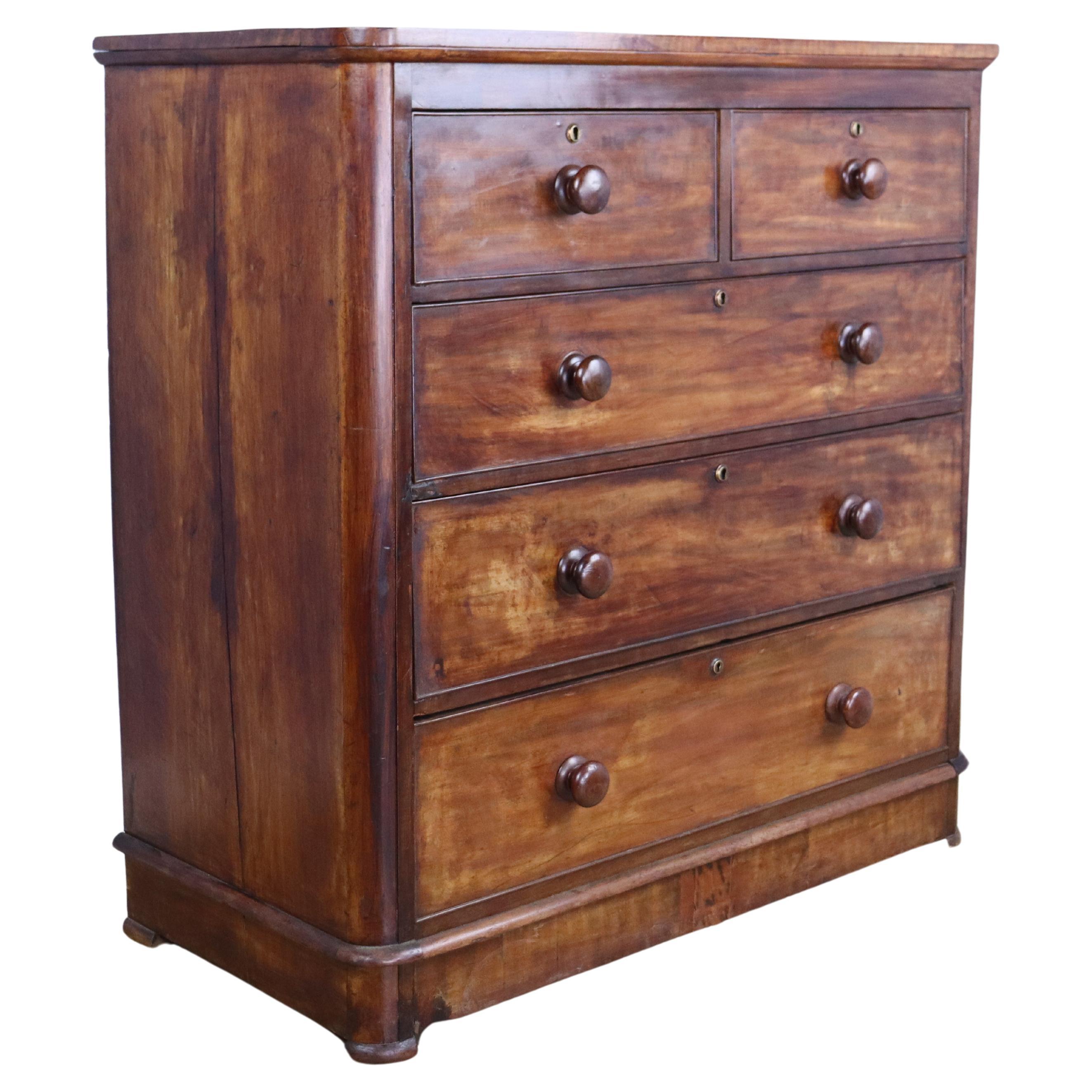 Antique Mahogany Chest of Drawers, Two Over Three Construction For Sale
