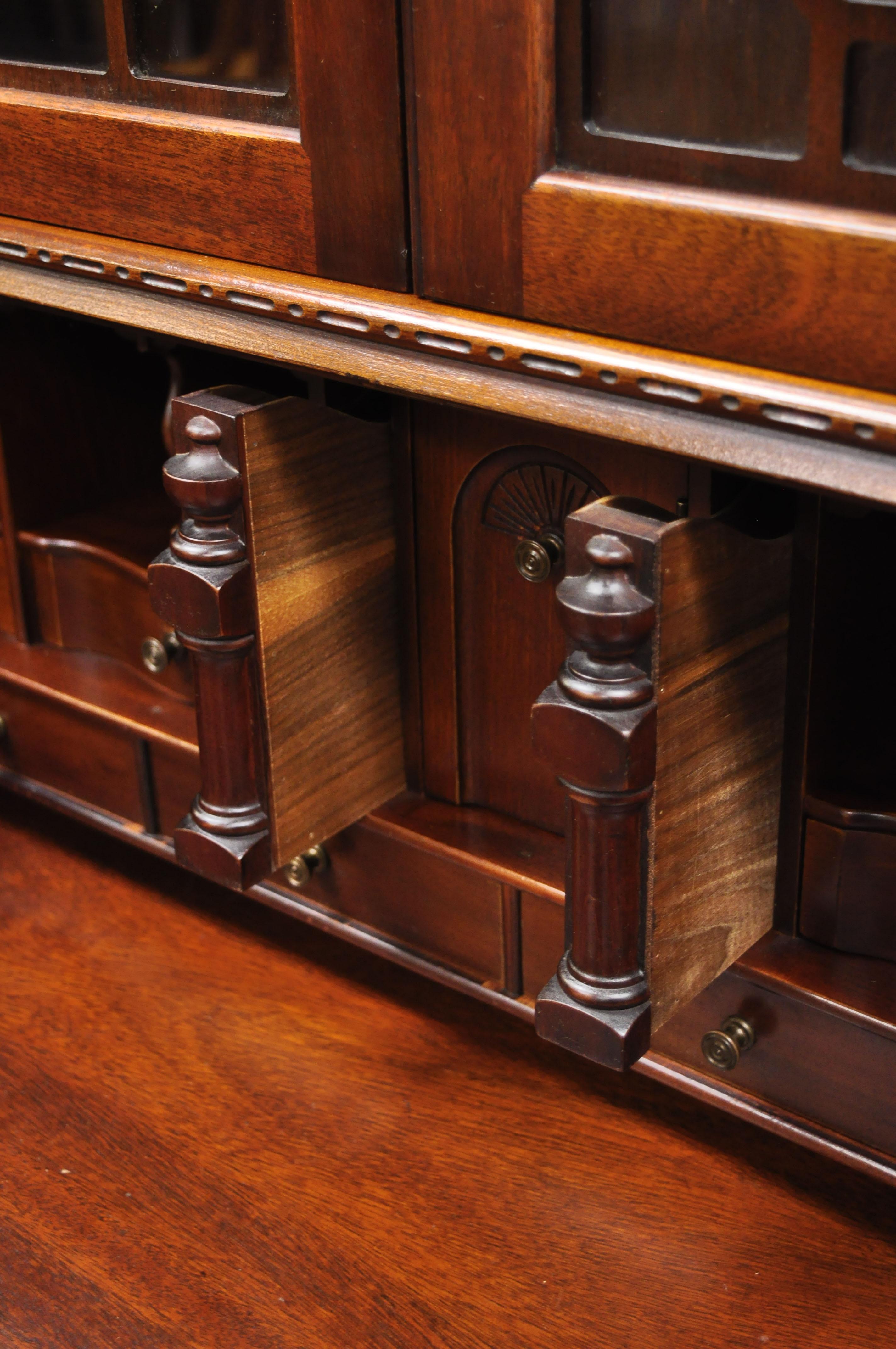 Antique Mahogany Chinese Chippendale Carved Fretwork Bookcase Secretary Desk 1