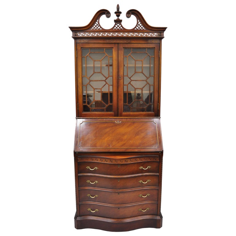 Antique Mahogany Chinese Chippendale Carved Fretwork Bookcase