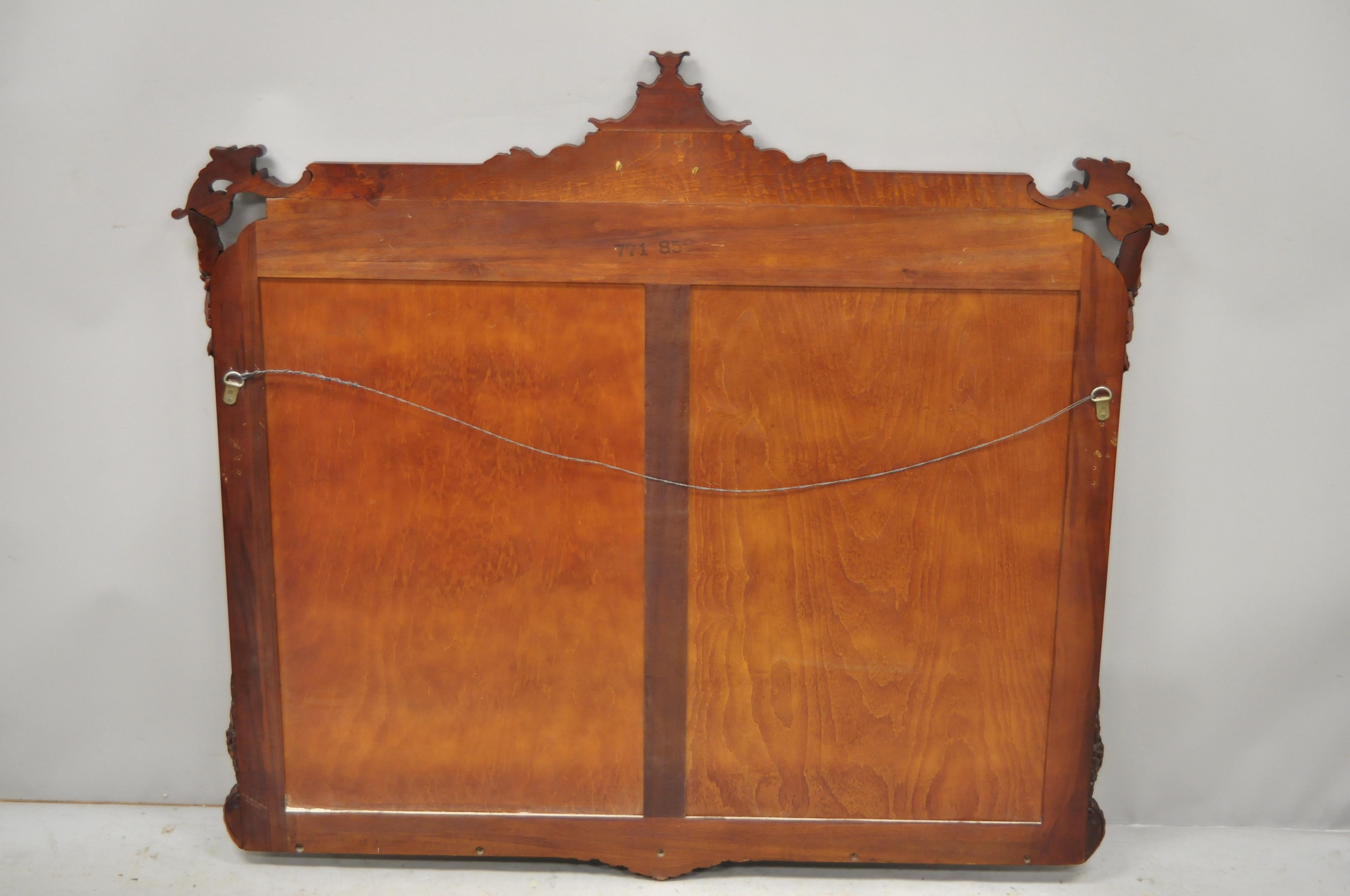 Antique Mahogany Chinese Chippendale Carved Pagoda Top Large Wall Mirror In Good Condition In Philadelphia, PA