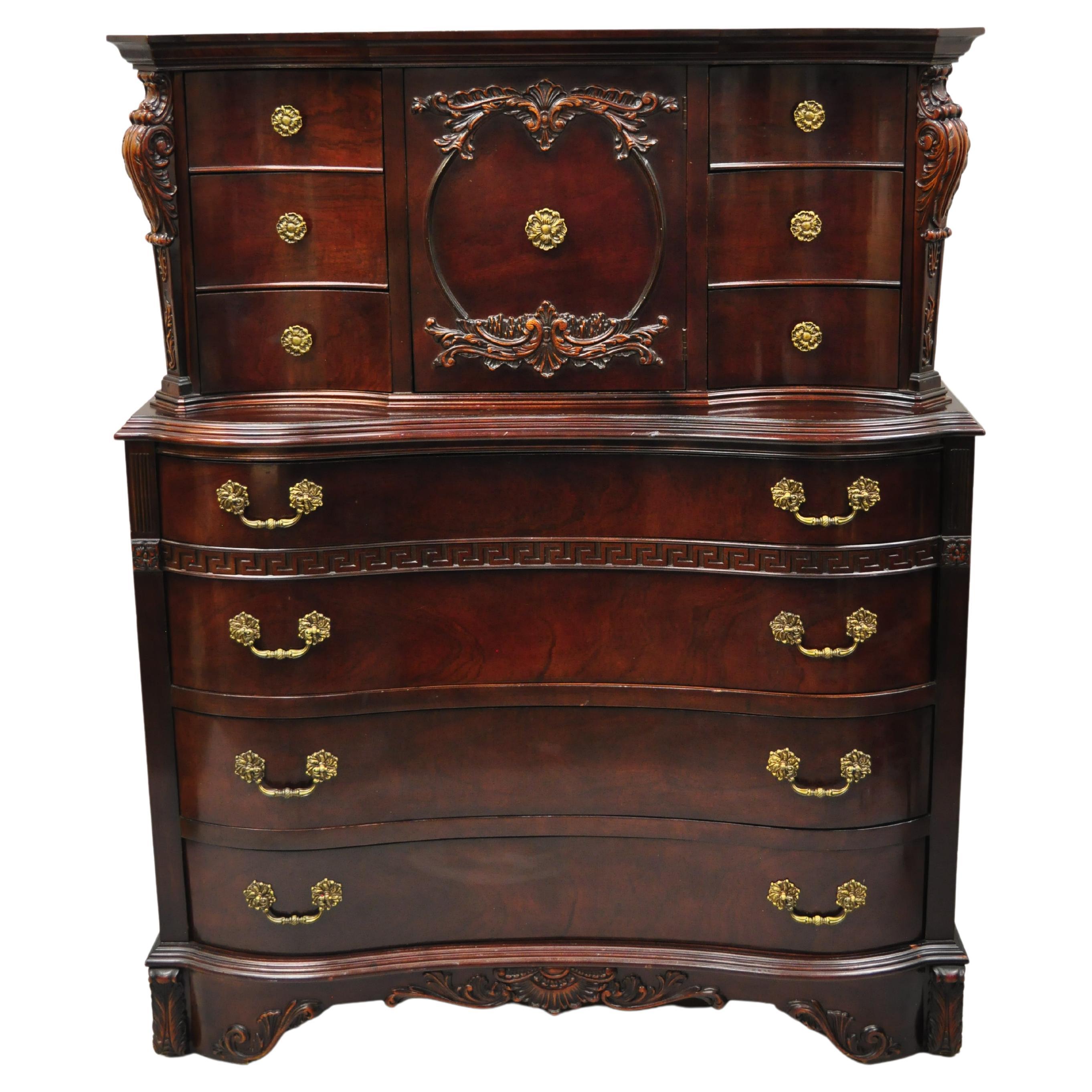 Antique Mahogany Chinese Chippendale Hollywood Regency Chest Dresser Cabinet For Sale