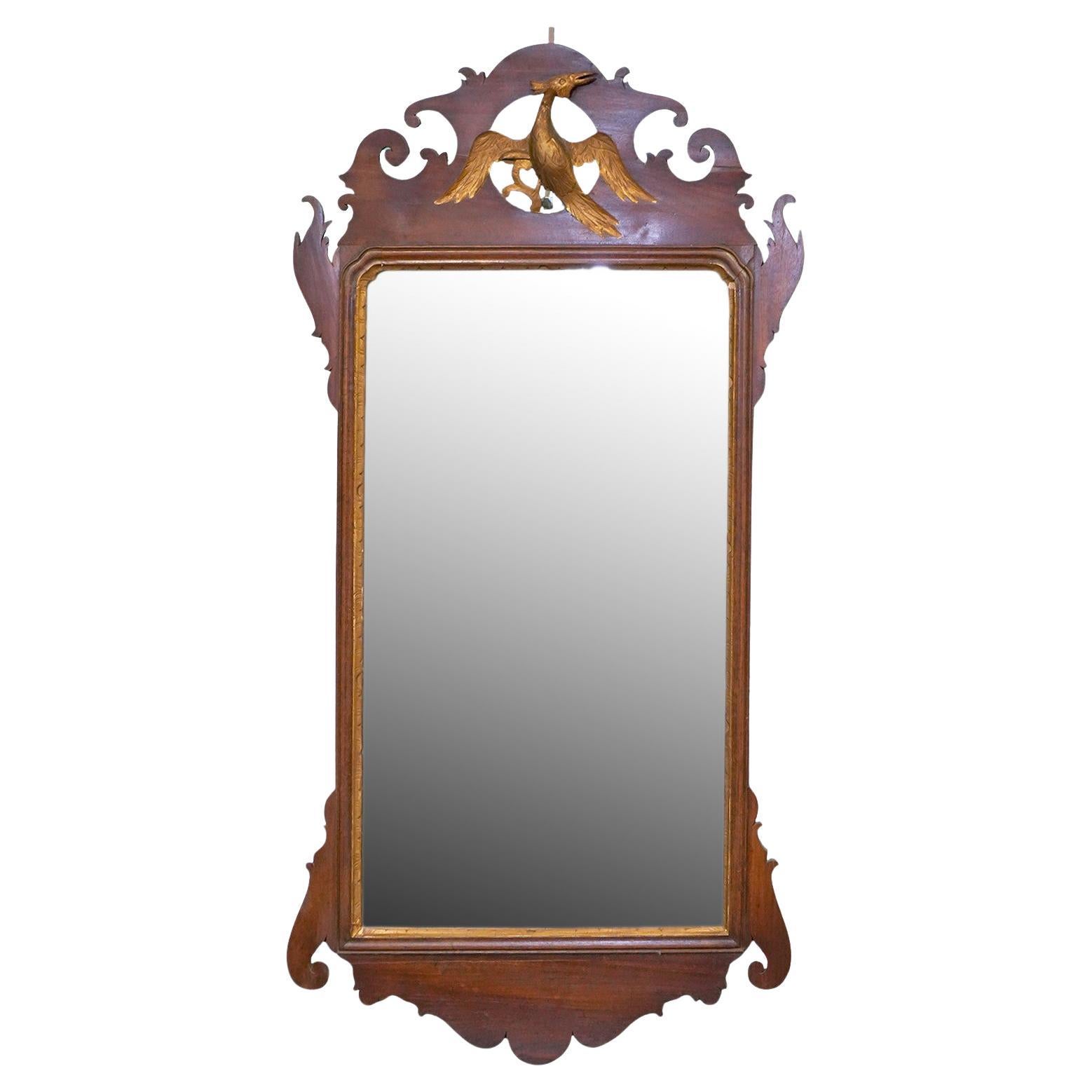 Antique Mahogany Chippendale American Mirror With Hoho Bird Carved
Gilded