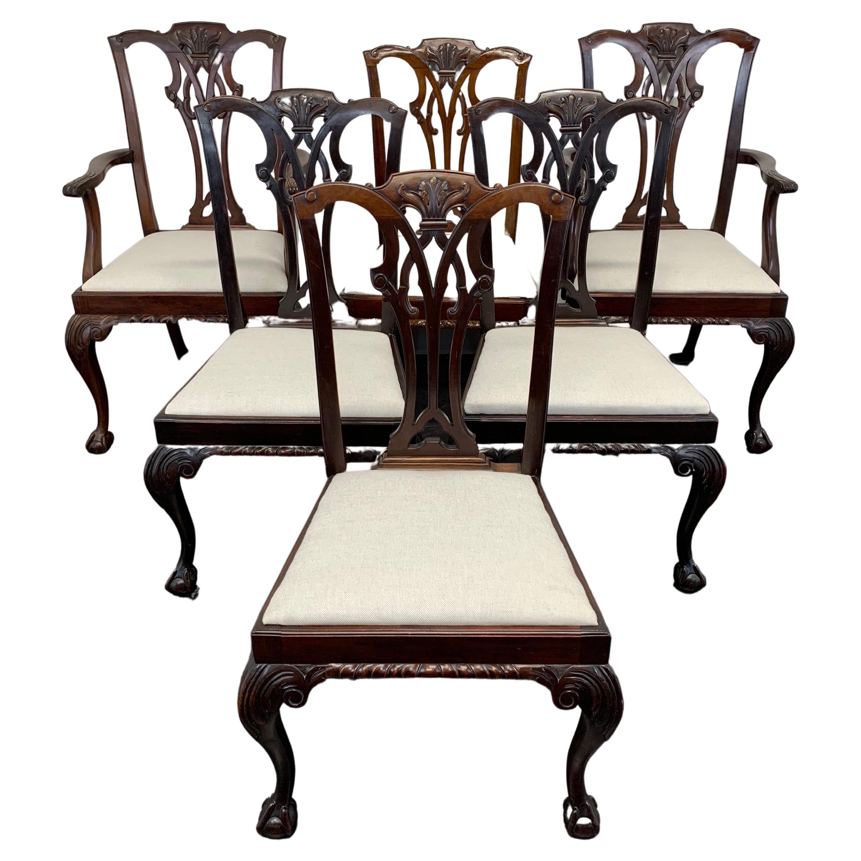 Antique Mahogany Chippendale Ball Claw Dining Chairs by Pratt Bros - Set of 6