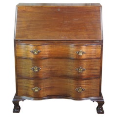 Antique Mahogany Chippendale Serpentine Oxbow Secretary Library Writing Desk