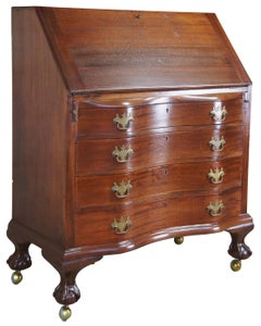 Antique Mahogany Chippendale Serpentine Oxbow Secretary Writing Desk Ball & Claw