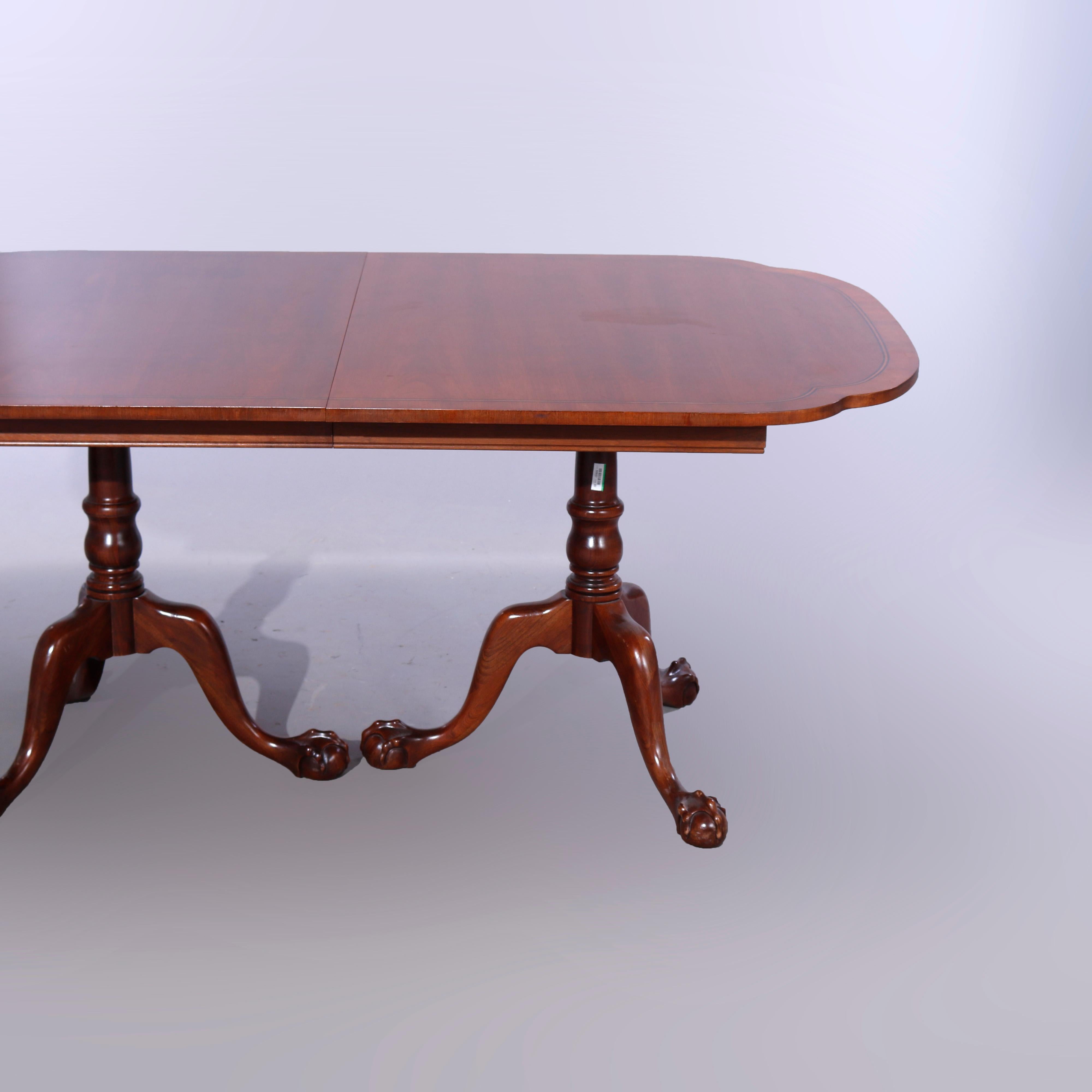 Antique Mahogany Chippendale Style Claw Foot Dining Table & Three Leaves c1930 1