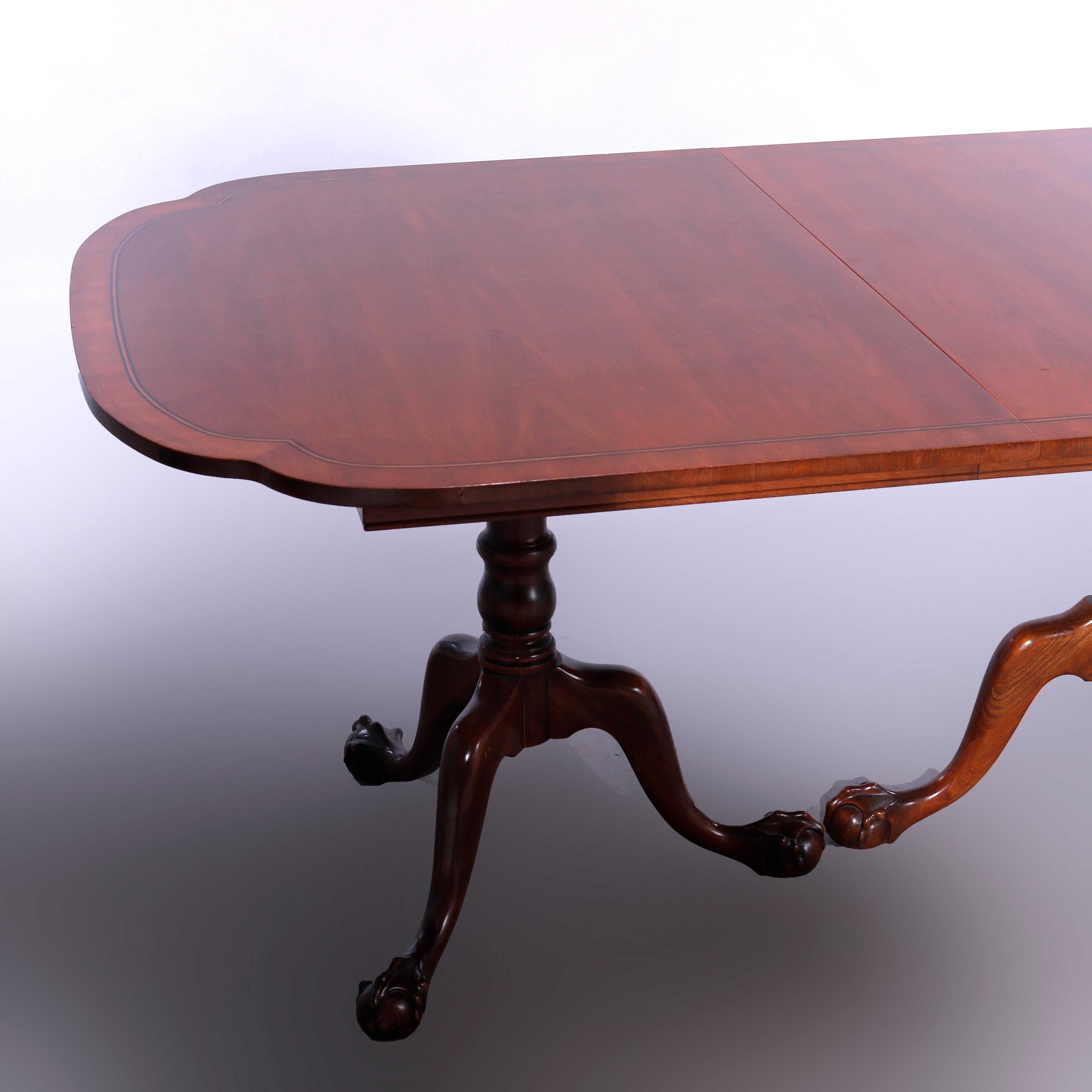 Antique Mahogany Chippendale Style Claw Foot Dining Table & Three Leaves c1930 2