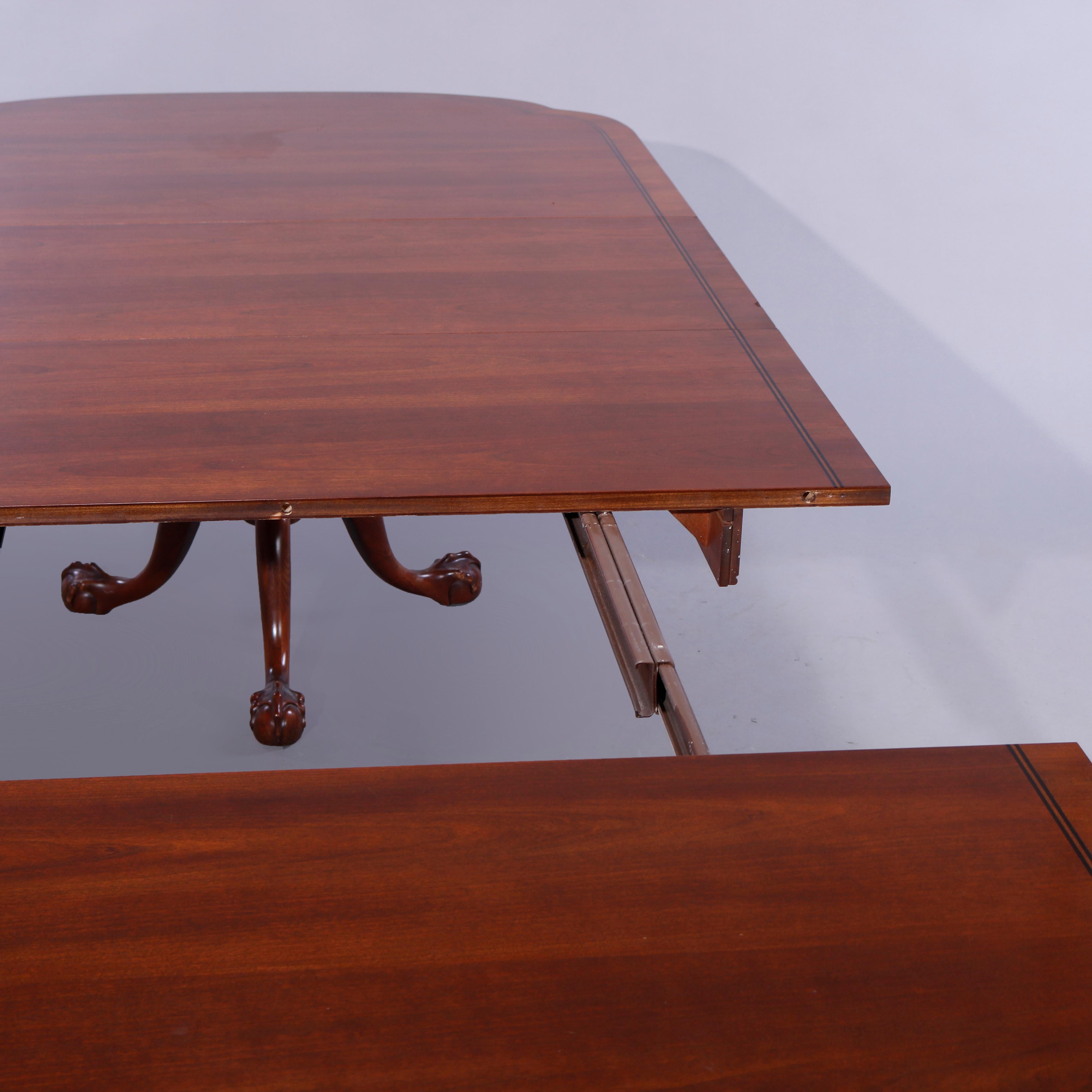 Antique Mahogany Chippendale Style Claw Foot Dining Table & Three Leaves c1930 3