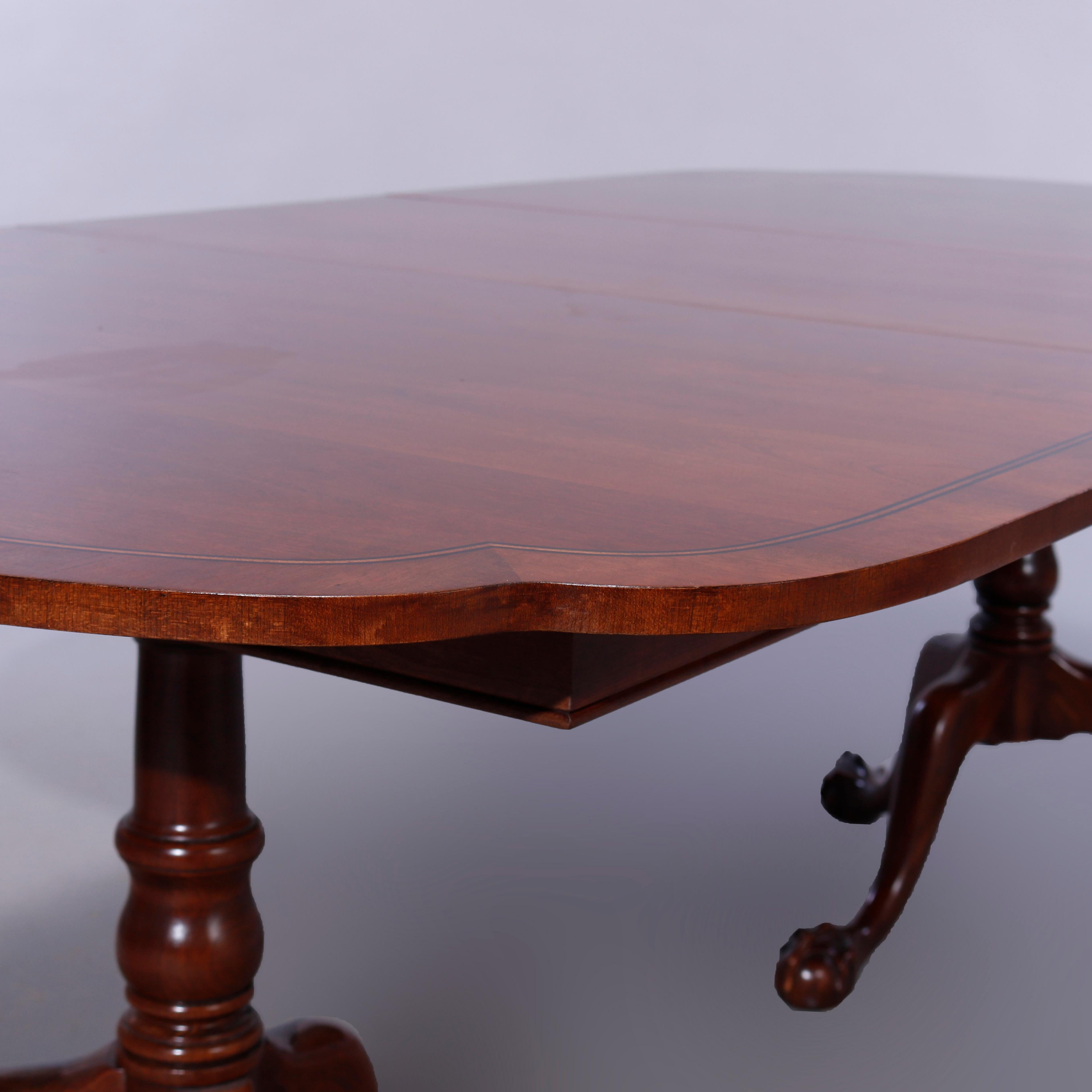 Antique Mahogany Chippendale Style Claw Foot Dining Table & Three Leaves c1930 5
