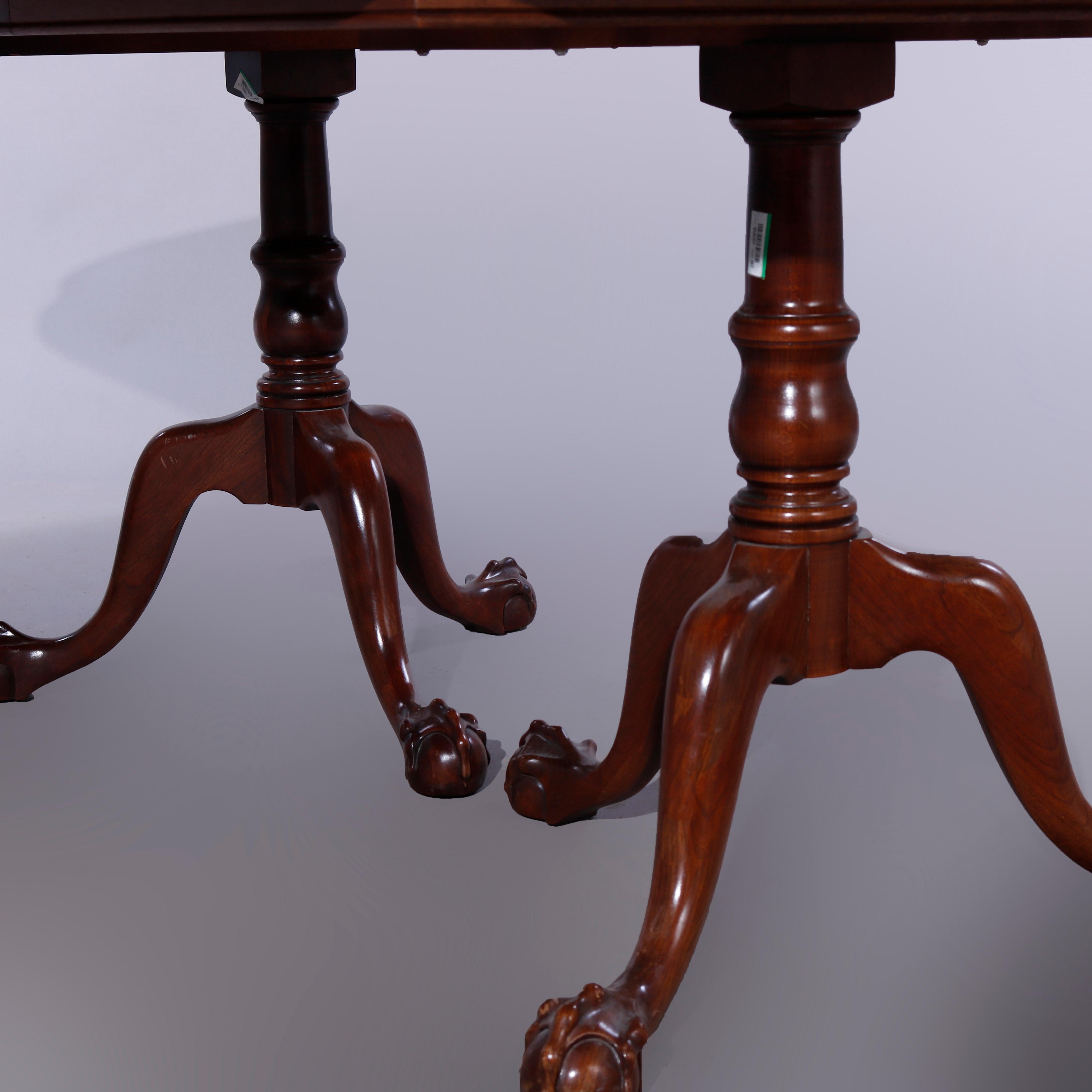 Antique Mahogany Chippendale Style Claw Foot Dining Table & Three Leaves c1930 10