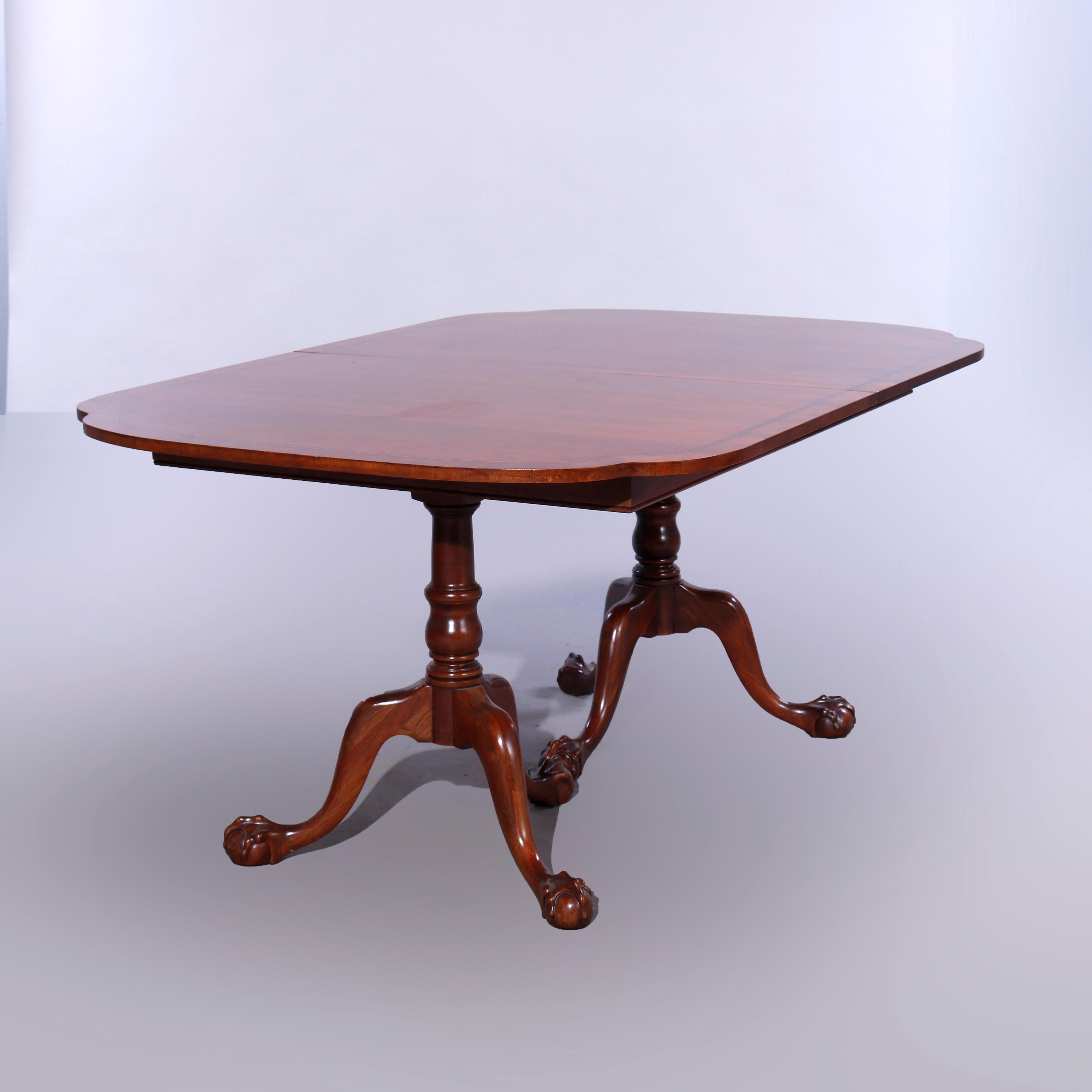 American Antique Mahogany Chippendale Style Claw Foot Dining Table & Three Leaves c1930