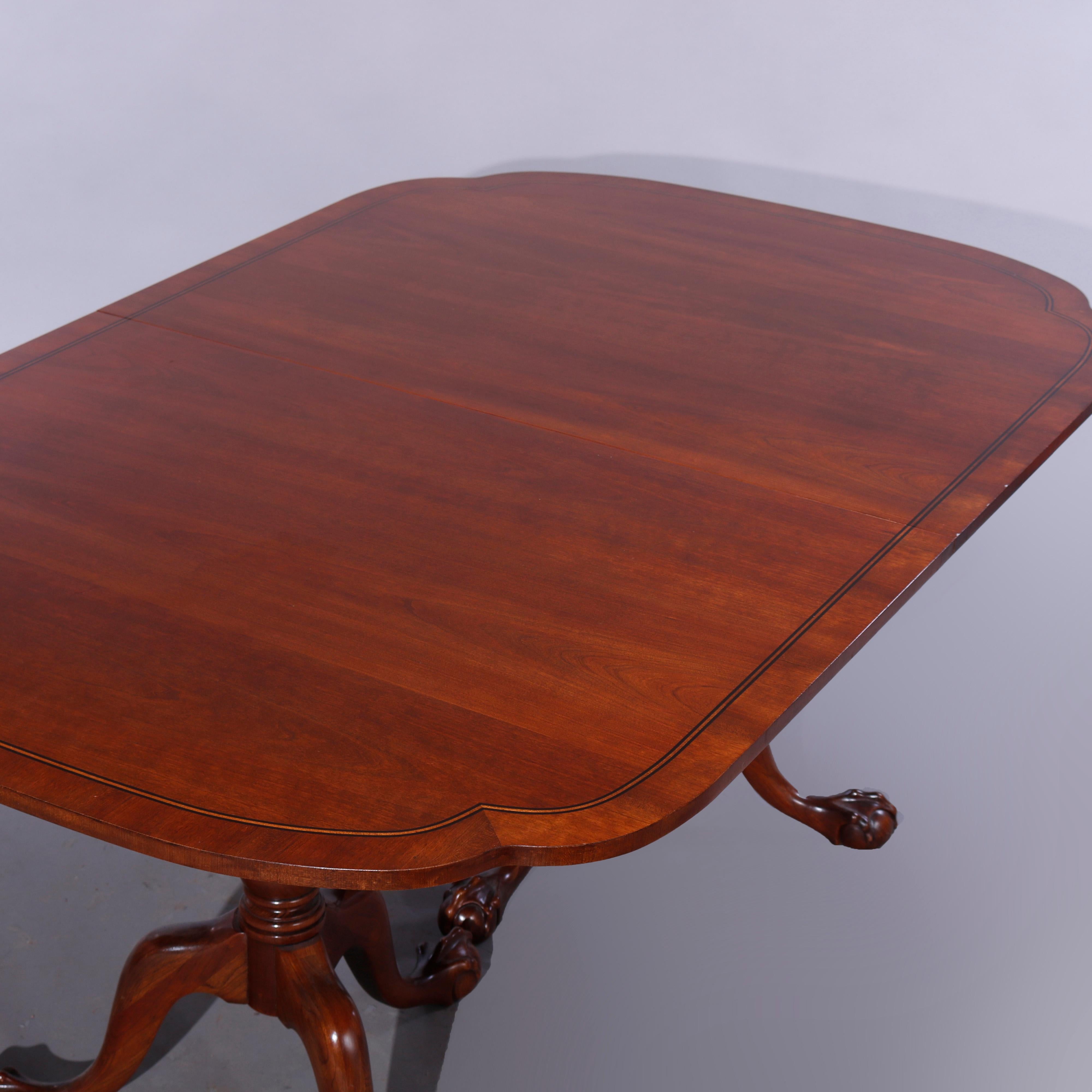 Carved Antique Mahogany Chippendale Style Claw Foot Dining Table & Three Leaves c1930