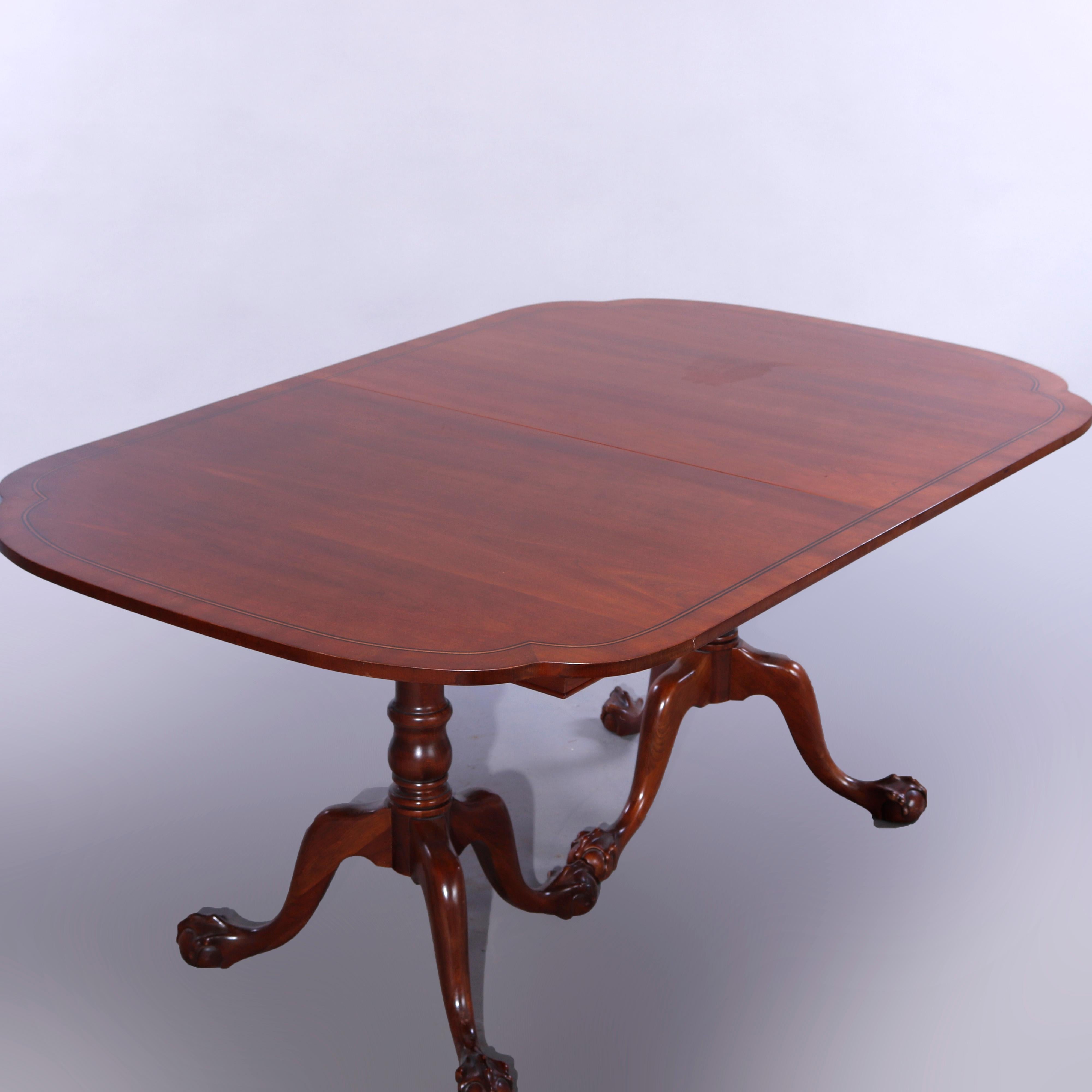 Antique Mahogany Chippendale Style Claw Foot Dining Table & Three Leaves c1930 In Good Condition In Big Flats, NY