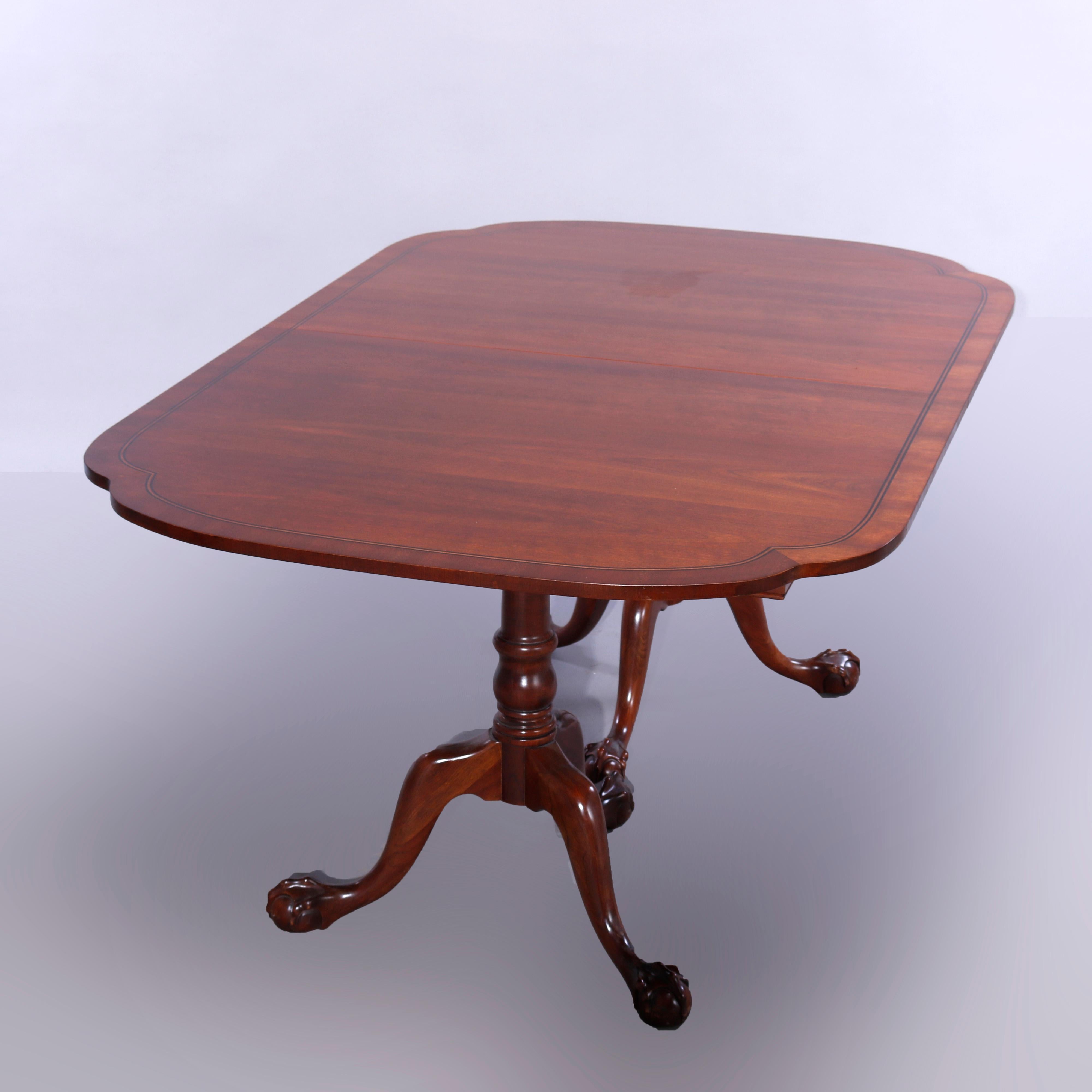 20th Century Antique Mahogany Chippendale Style Claw Foot Dining Table & Three Leaves c1930