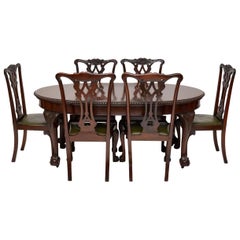 Antique Mahogany Chippendale Style Dining Table and Six Chairs