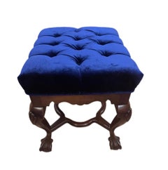 Antique Mahogany Chippendale Tufted Ottoman Newly Reupholstered in Velvet
