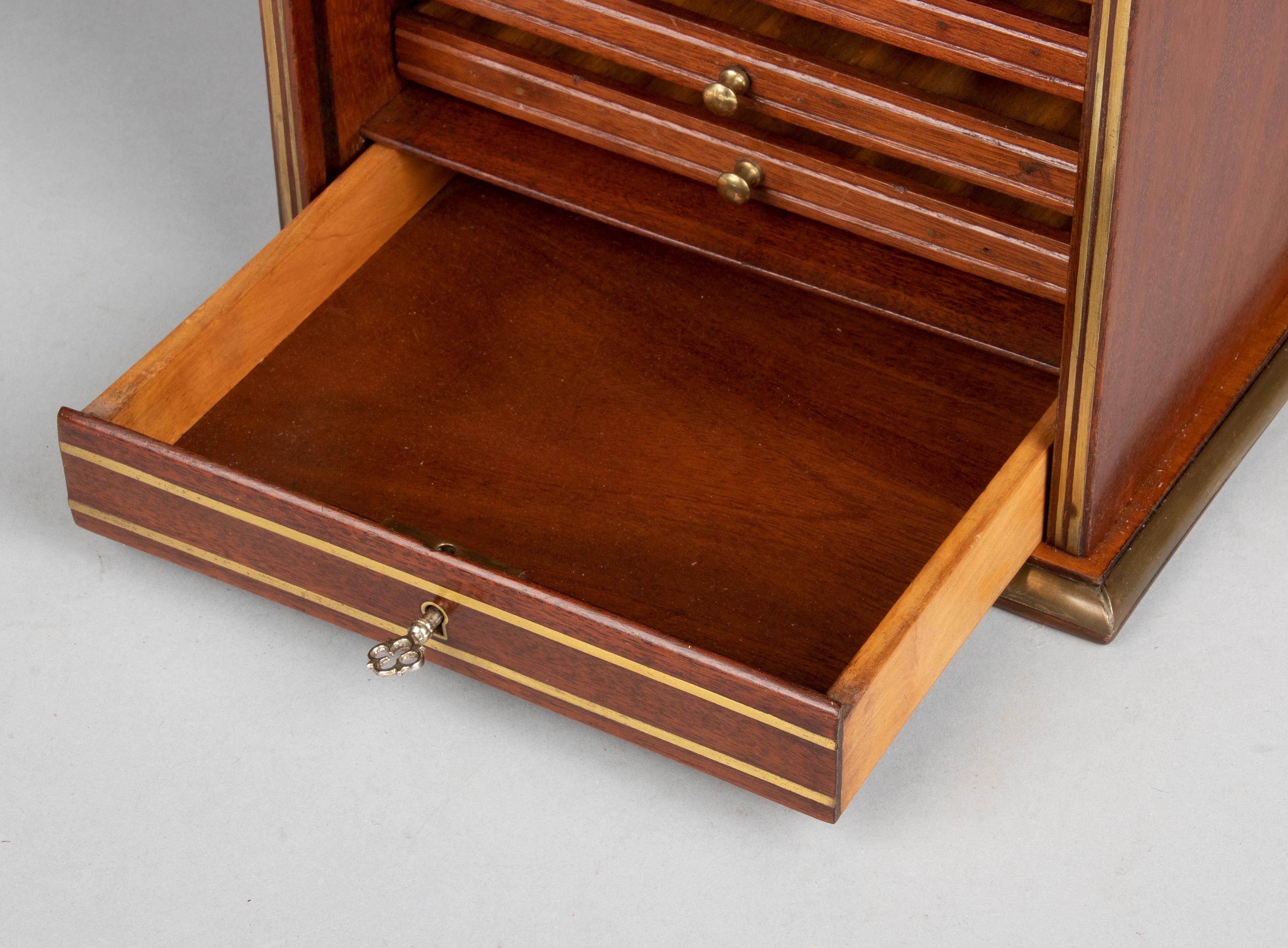 Early 20th Century Antique Mahogany Cigar Box Humidor Tambour Sliding Door