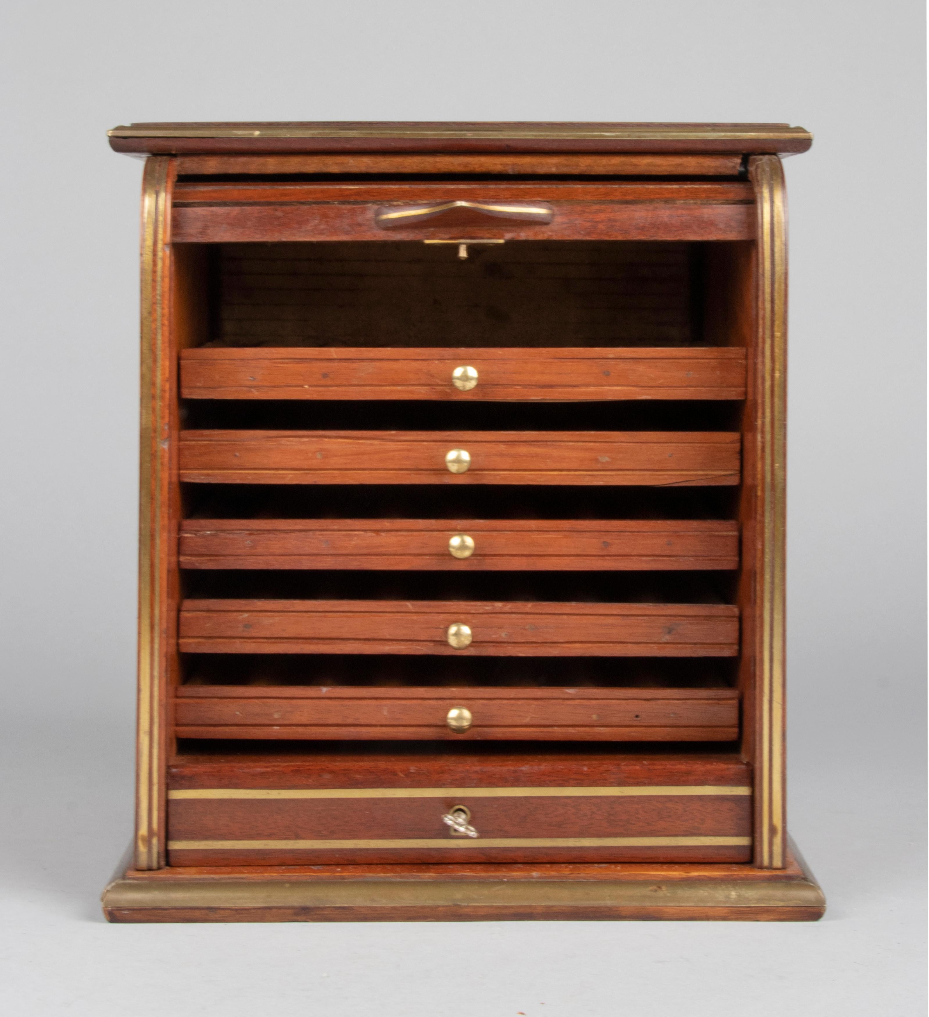 Antique Mahogany Cigar Box Humidor Tambour Sliding Door 6