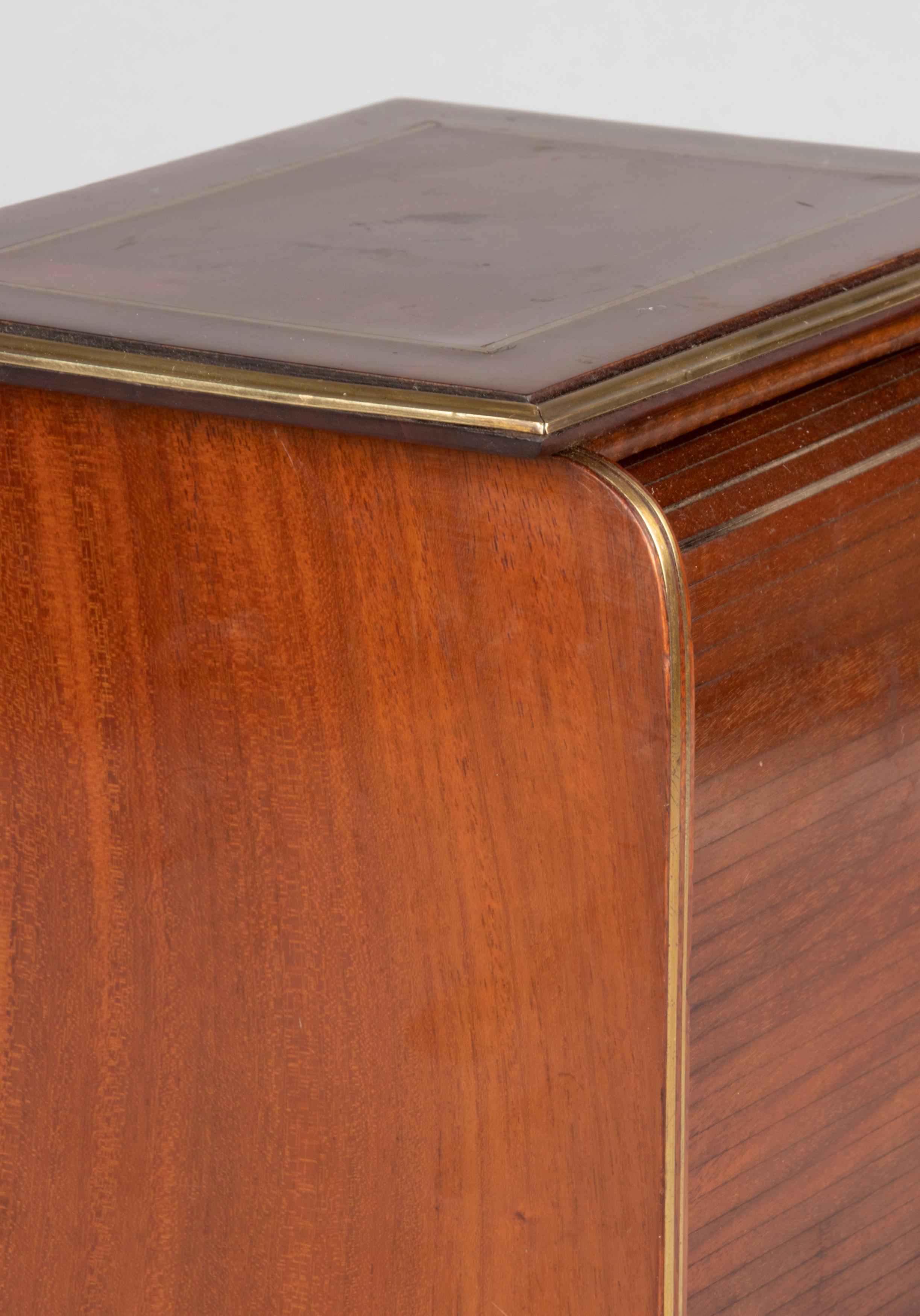 Antique Mahogany Cigar Box Humidor Tambour Sliding Door 7