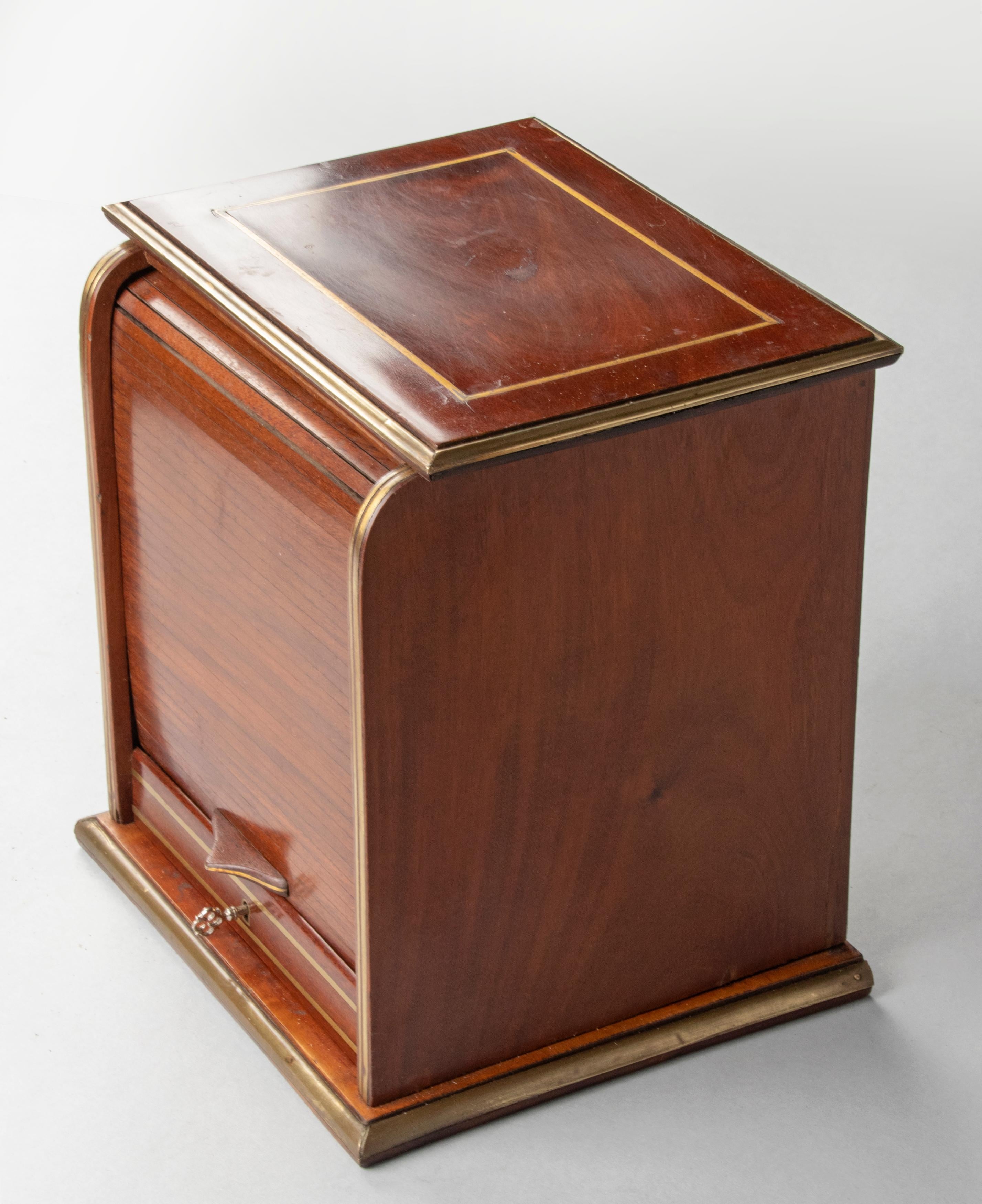 Antique Mahogany Cigar Box Humidor Tambour Sliding Door 8