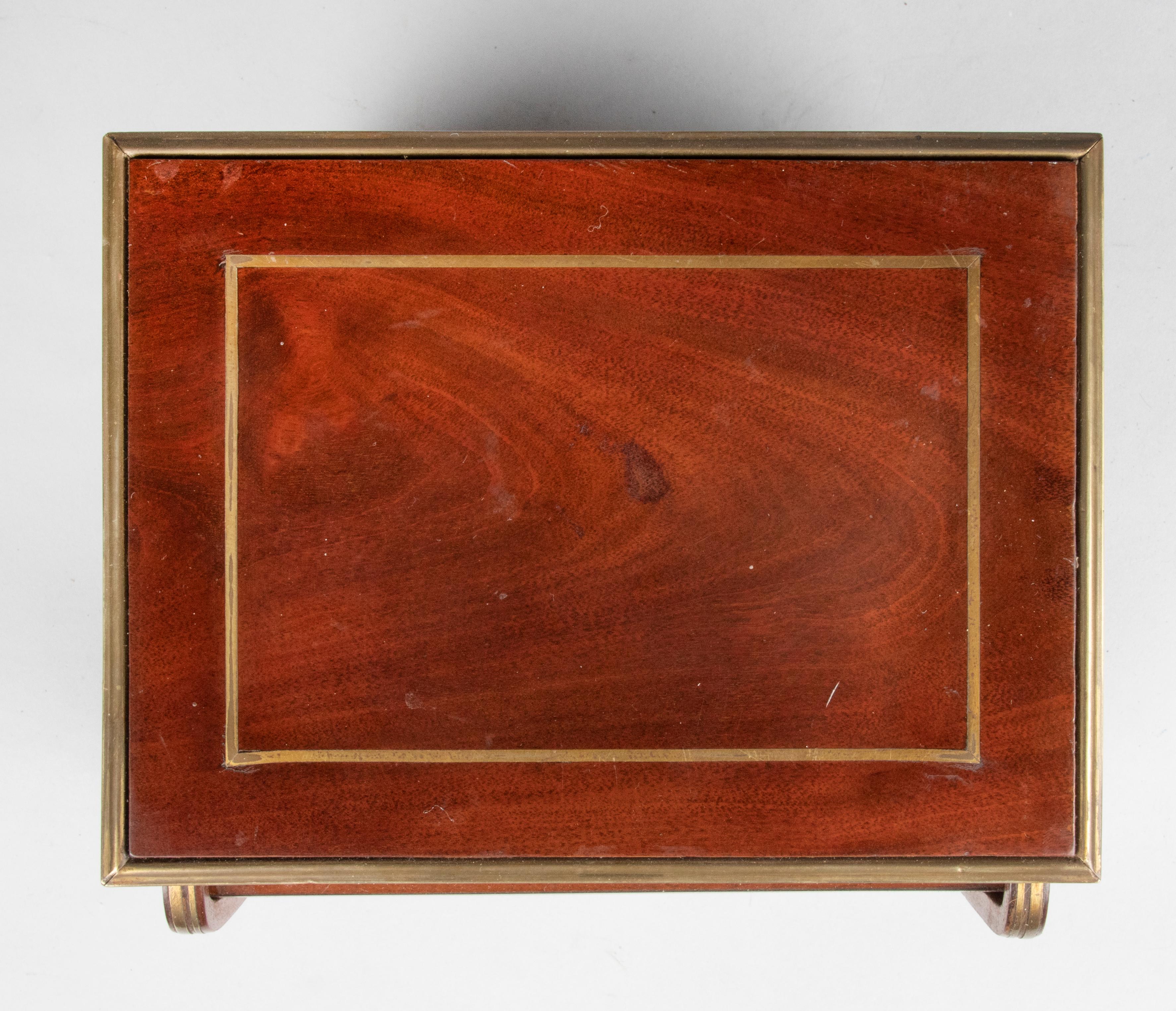 French Antique Mahogany Cigar Box Humidor Tambour Sliding Door