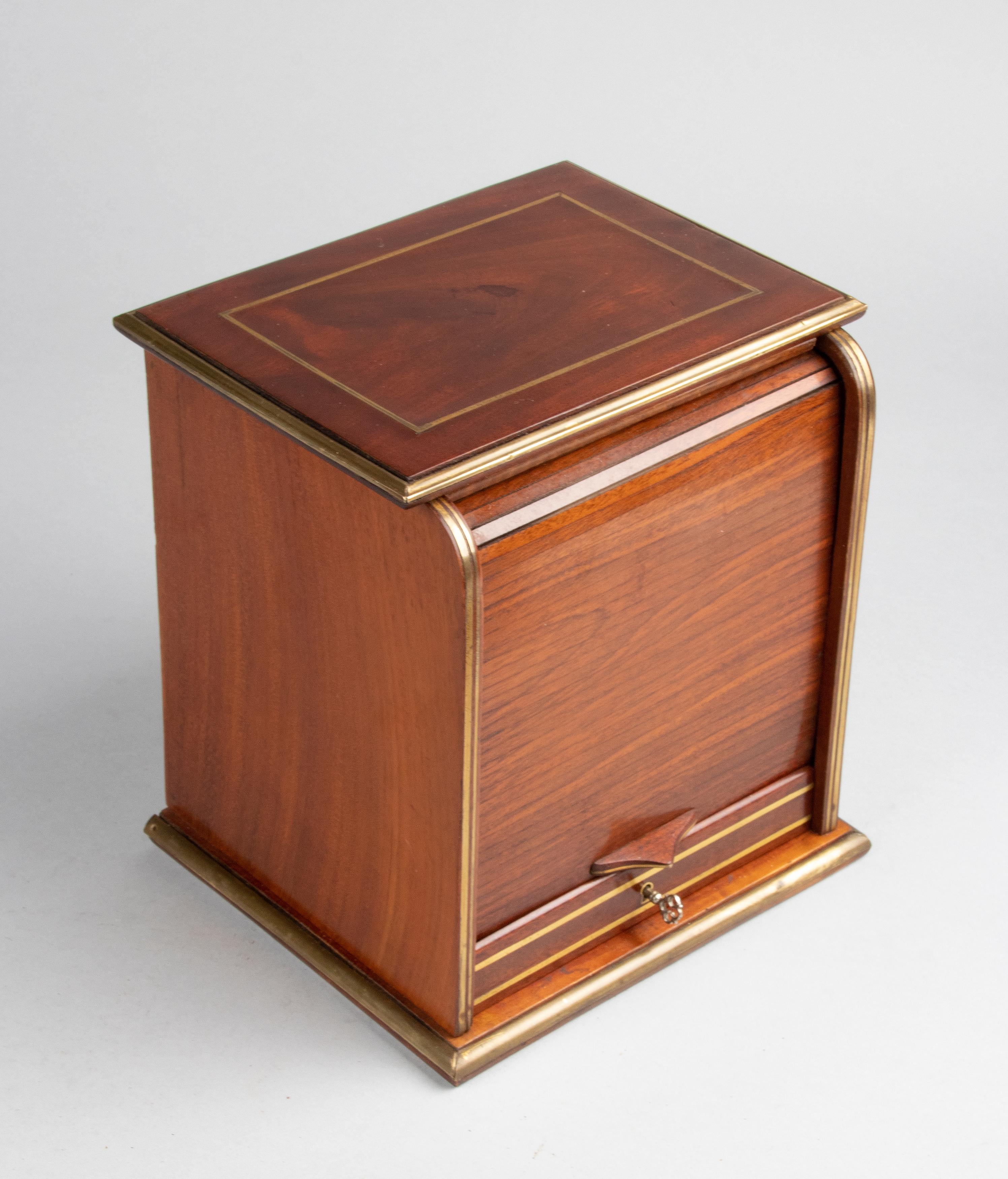 Hand-Crafted Antique Mahogany Cigar Box Humidor Tambour Sliding Door