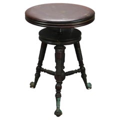 Tabouret de piano ancien en acajou à pieds griffes, vers 1900