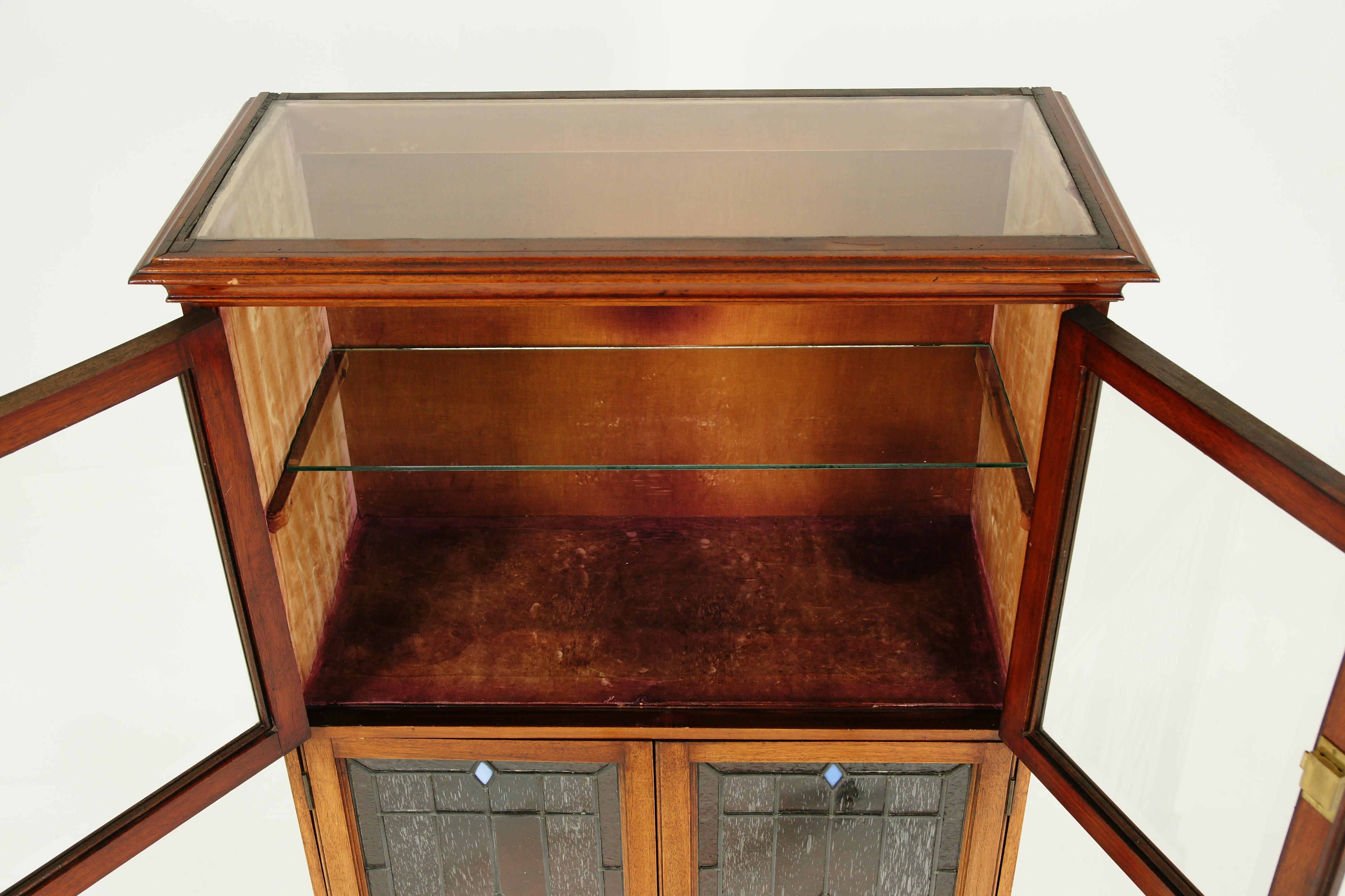 Hand-Crafted Antique Walnut Cocktail Cabinet, Stained Glass, Arts & Crafts, Scotland 1910