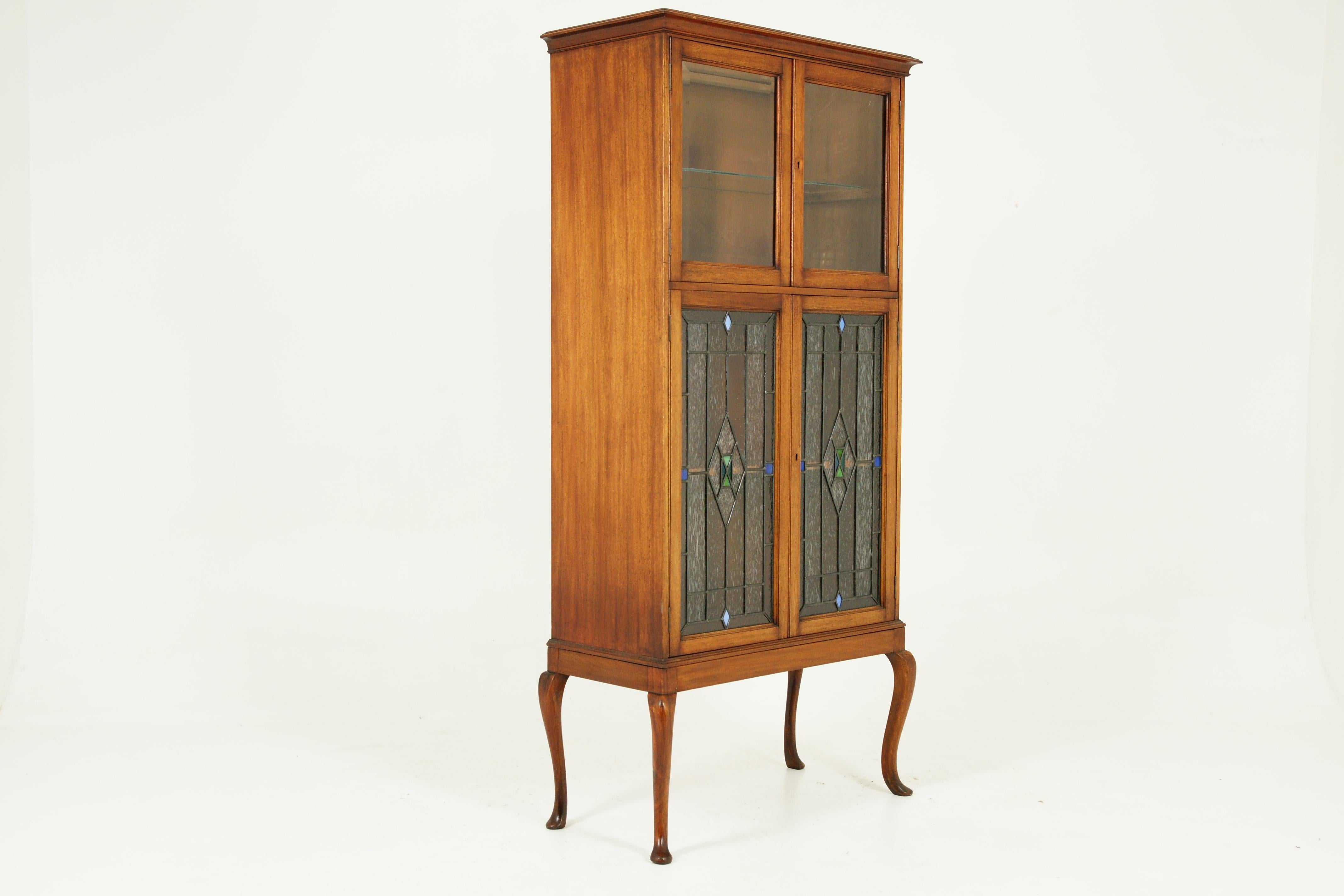 Early 20th Century Antique Walnut Cocktail Cabinet, Stained Glass, Arts & Crafts, Scotland 1910
